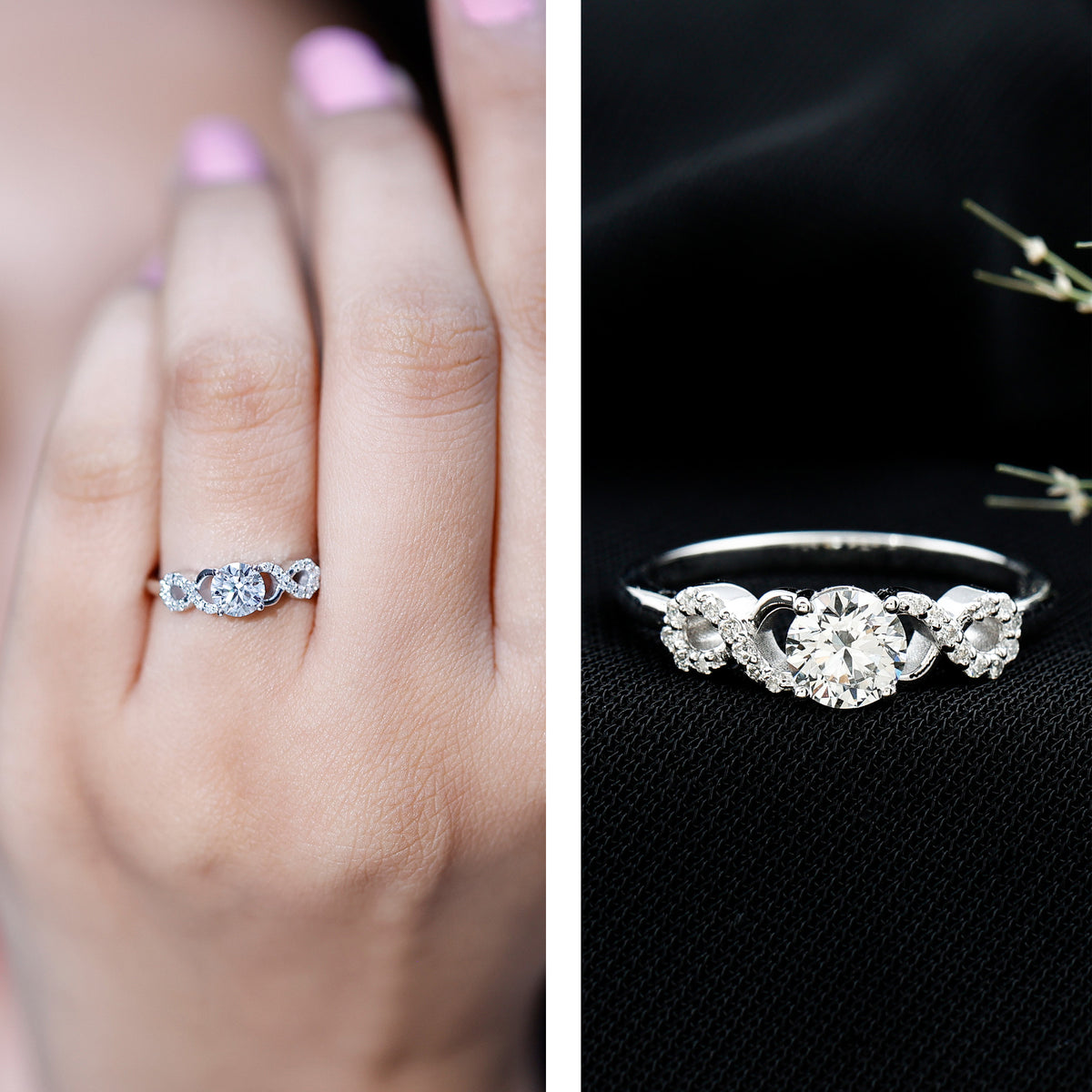 Certified Round Moissanite Infinity Promise Ring for Her D-VS1 - Rosec Jewels