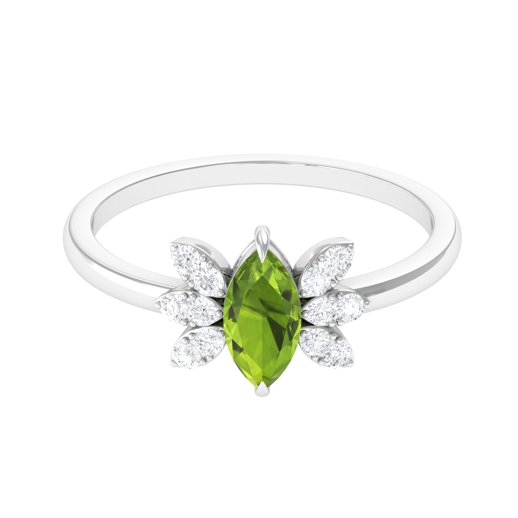 1 CT Marquise Cut Peridot Promise Ring with Diamond Stones AAA - Rosec Jewels