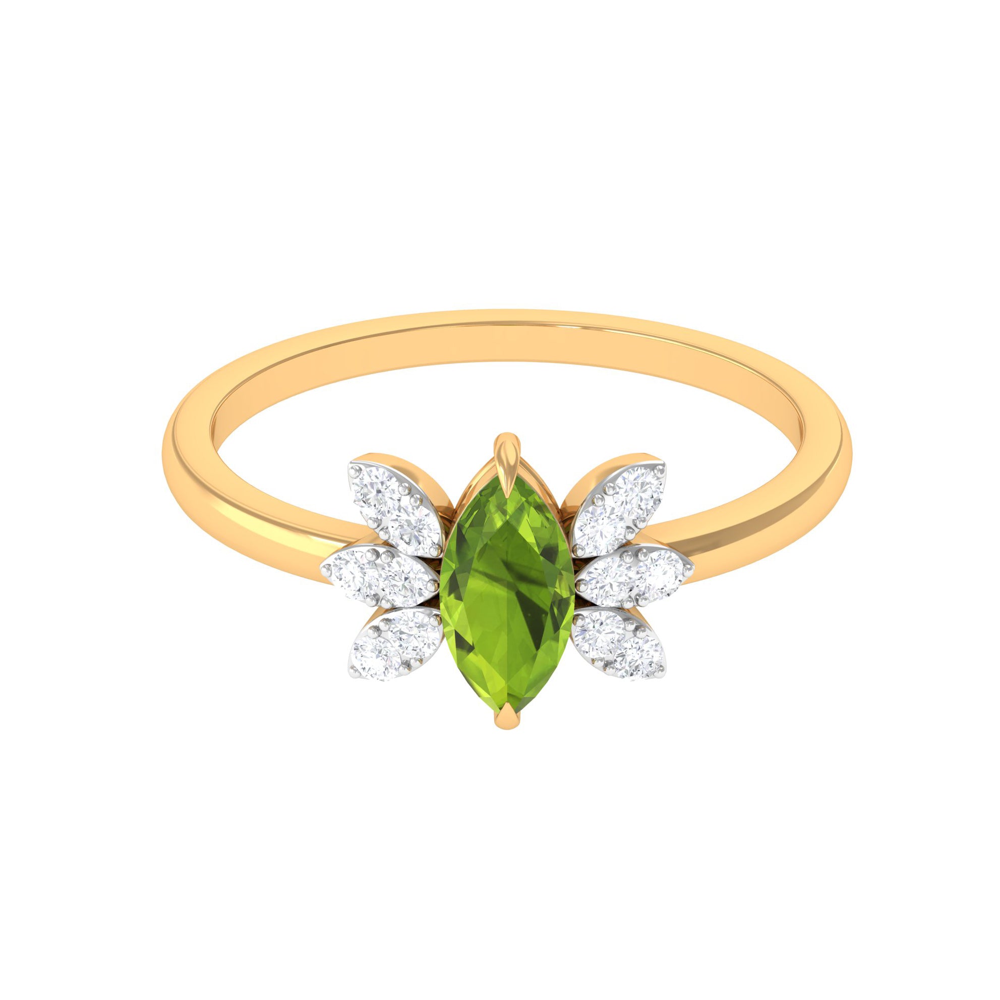 1 CT Marquise Cut Peridot Promise Ring with Diamond Stones AAA - Rosec Jewels