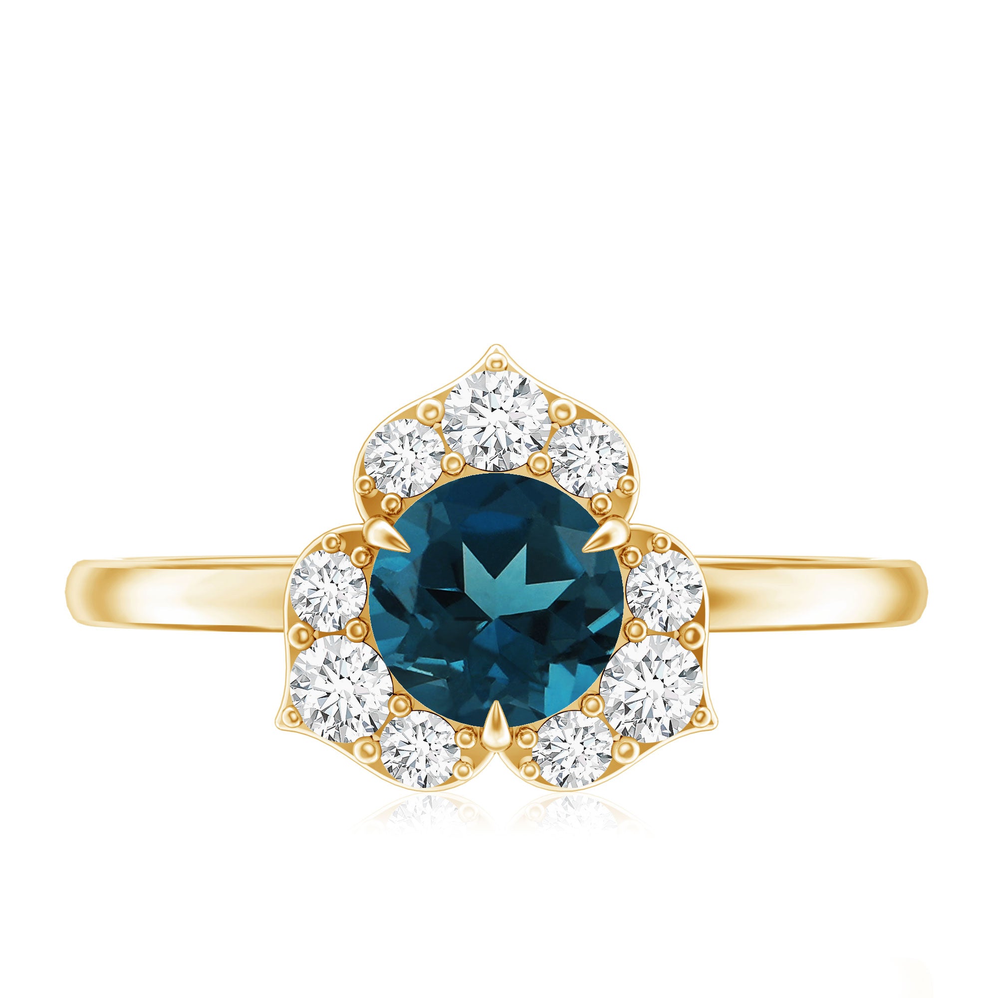 Round London Blue Topaz Floral Engagement Ring with Diamond AAA - Rosec Jewels