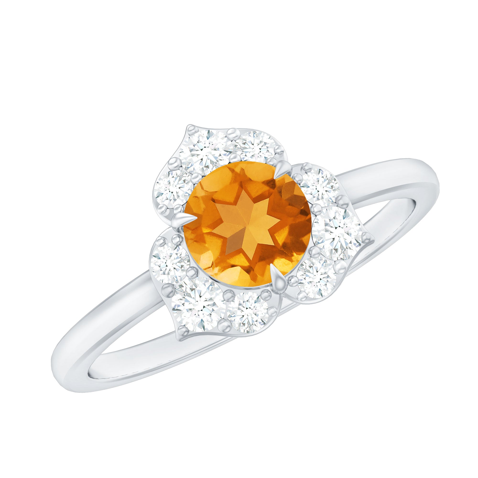 Rosec Jewels-Certified Natural Citrine Designer Flower Engagement Ring with Diamond