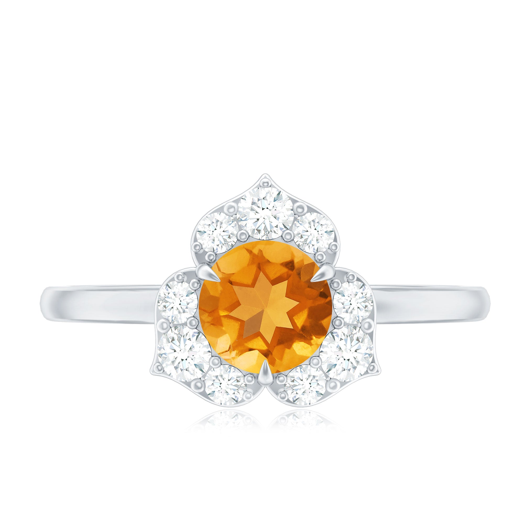 Rosec Jewels-Certified Natural Citrine Designer Flower Engagement Ring with Diamond