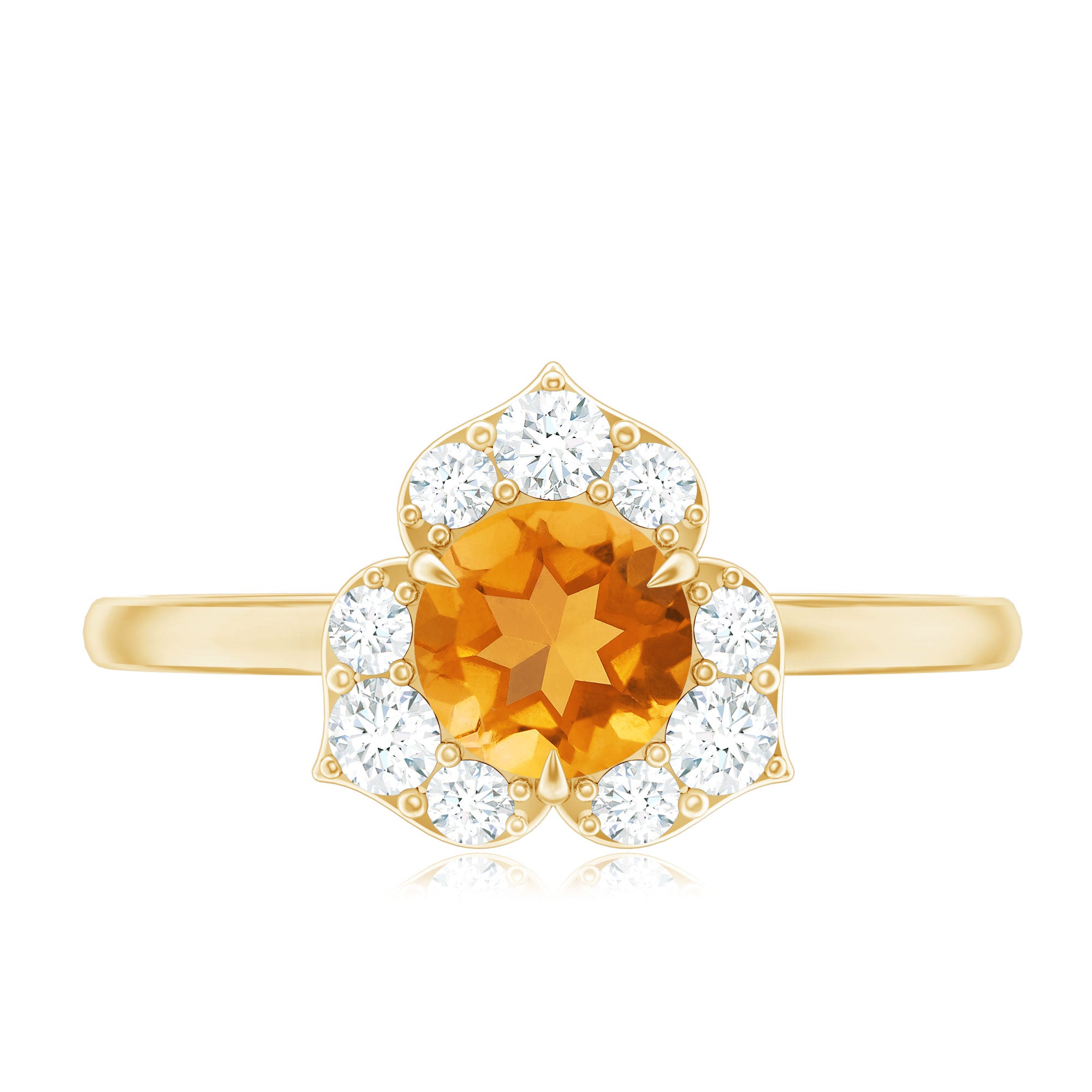 Rosec Jewels-Certified Natural Citrine Designer Flower Engagement Ring with Diamond