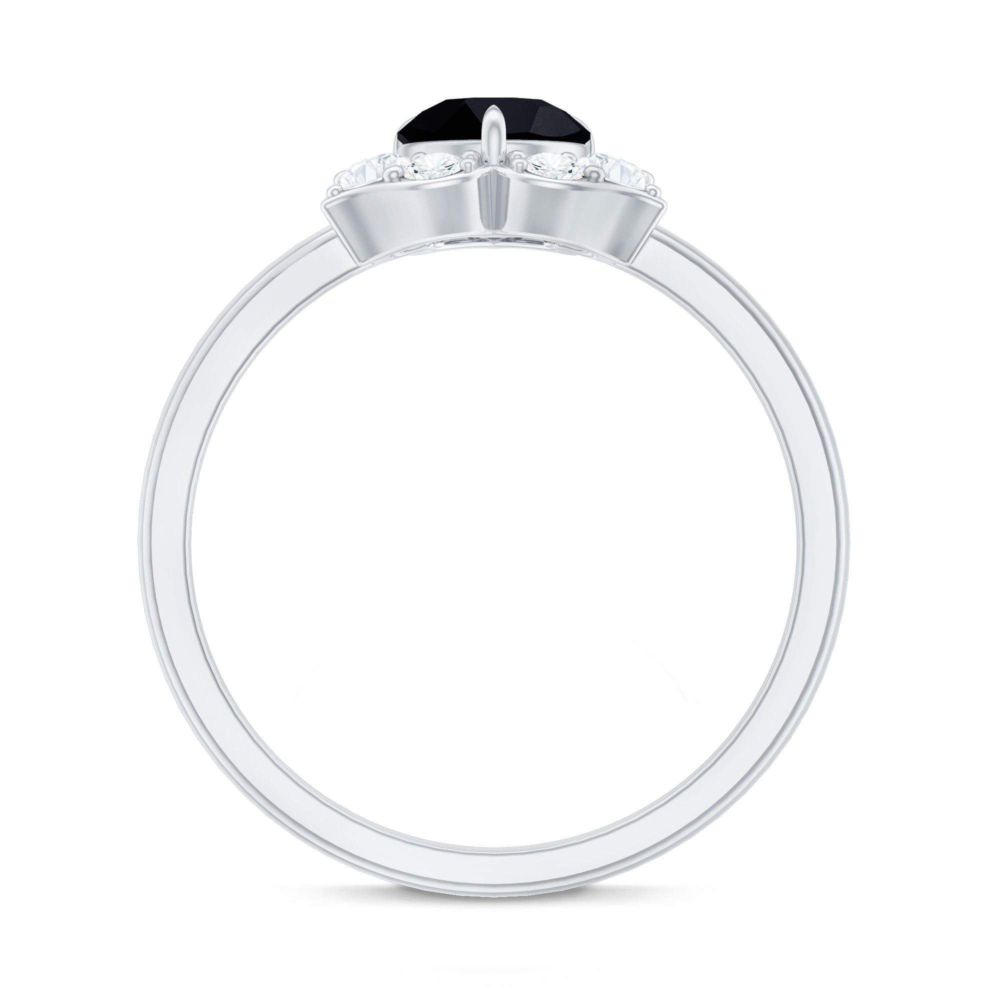 Natural Black Spinel Flower Engagement Ring with Diamond AAA - Rosec Jewels