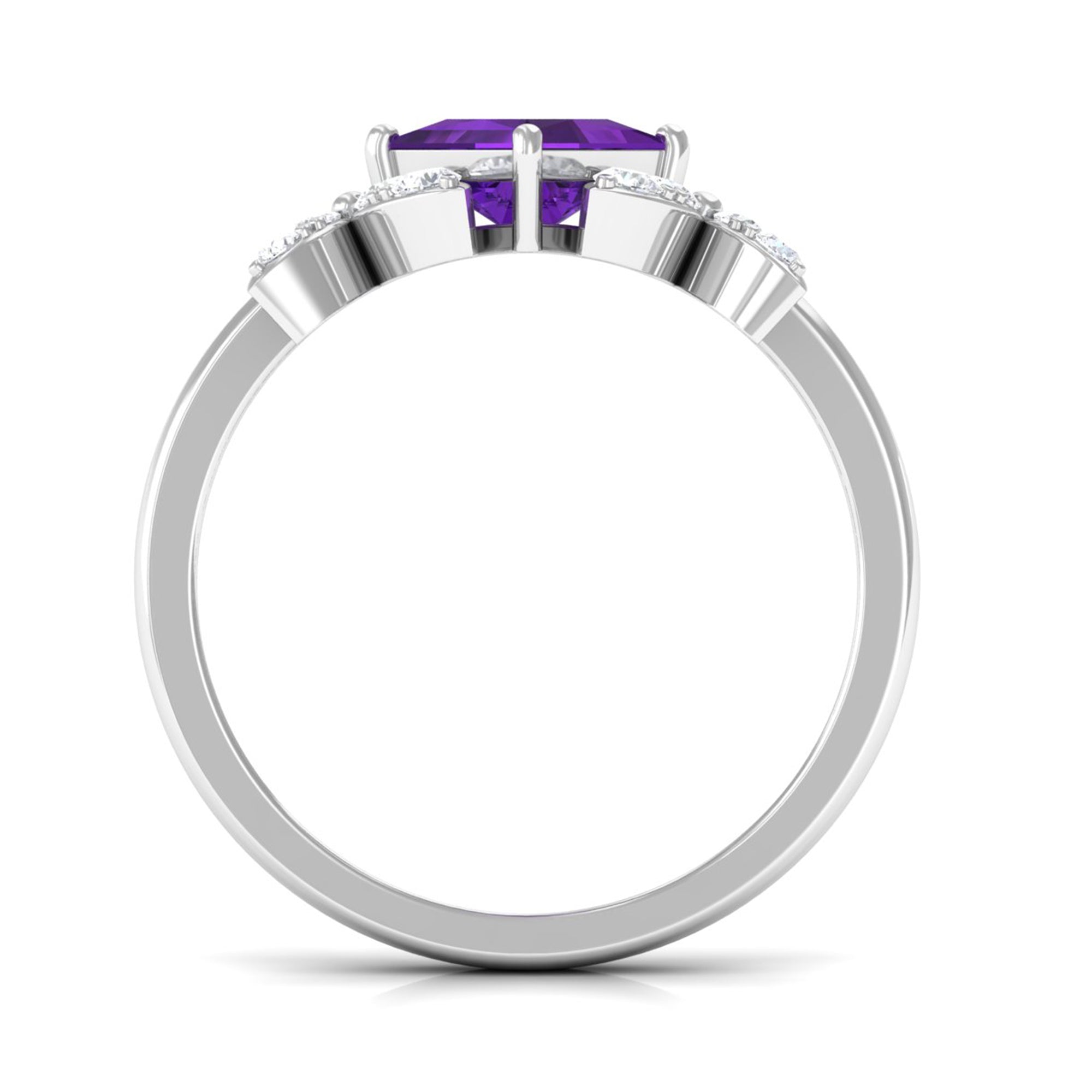 Princess Cut Amethyst Floral Engagement Ring with Diamond AAA - Rosec Jewels