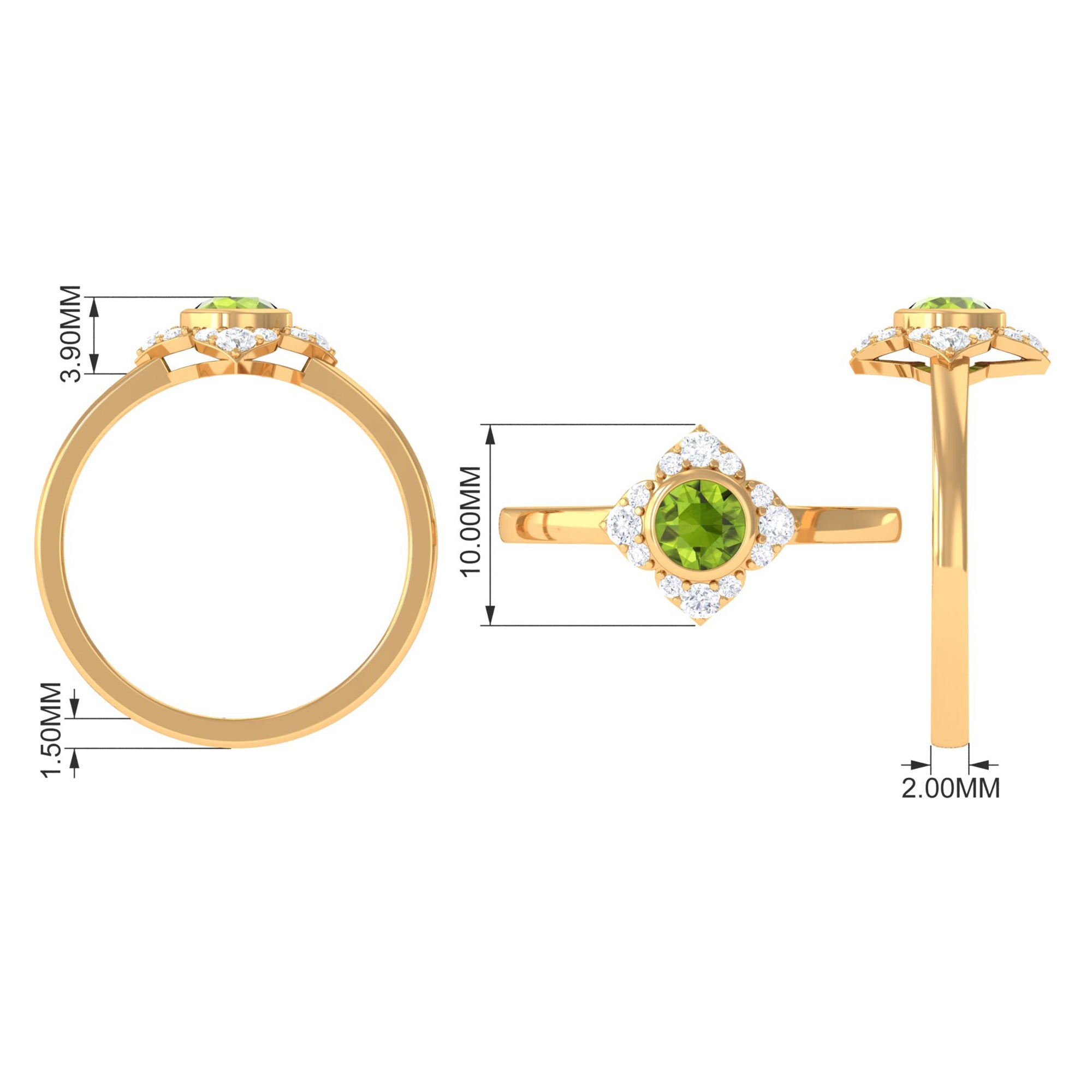 0.50 CT Vintage Inspired Peridot Engagement Ring with Diamond AAA - Rosec Jewels