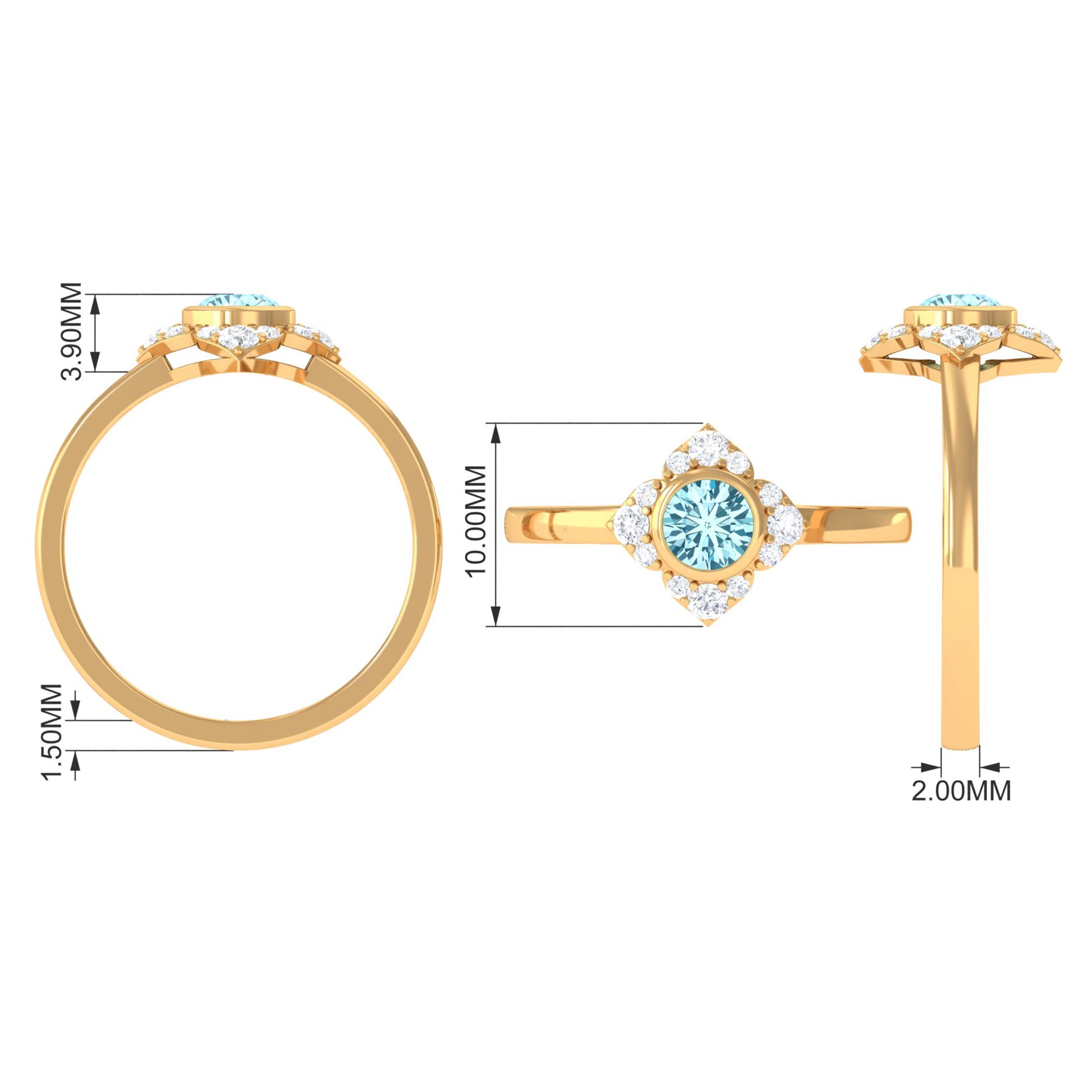 Bezel Set Aquamarine and Diamond Flower Engagement Ring with Certificate AAA - Rosec Jewels