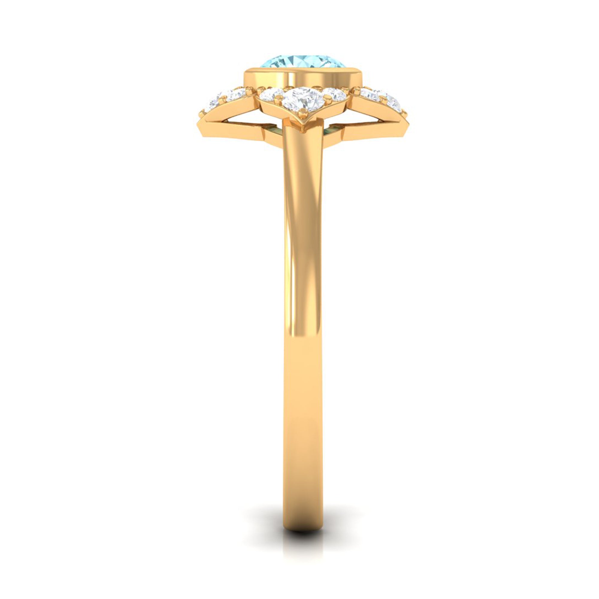 Bezel Set Aquamarine and Diamond Flower Engagement Ring with Certificate AAA - Rosec Jewels