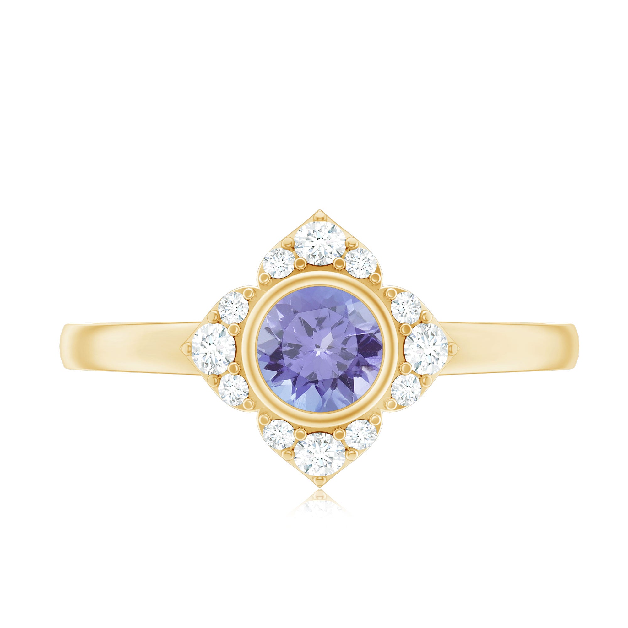 Certified Real Tanzanite Flower Engagement Ring with Diamond AAA - Rosec Jewels