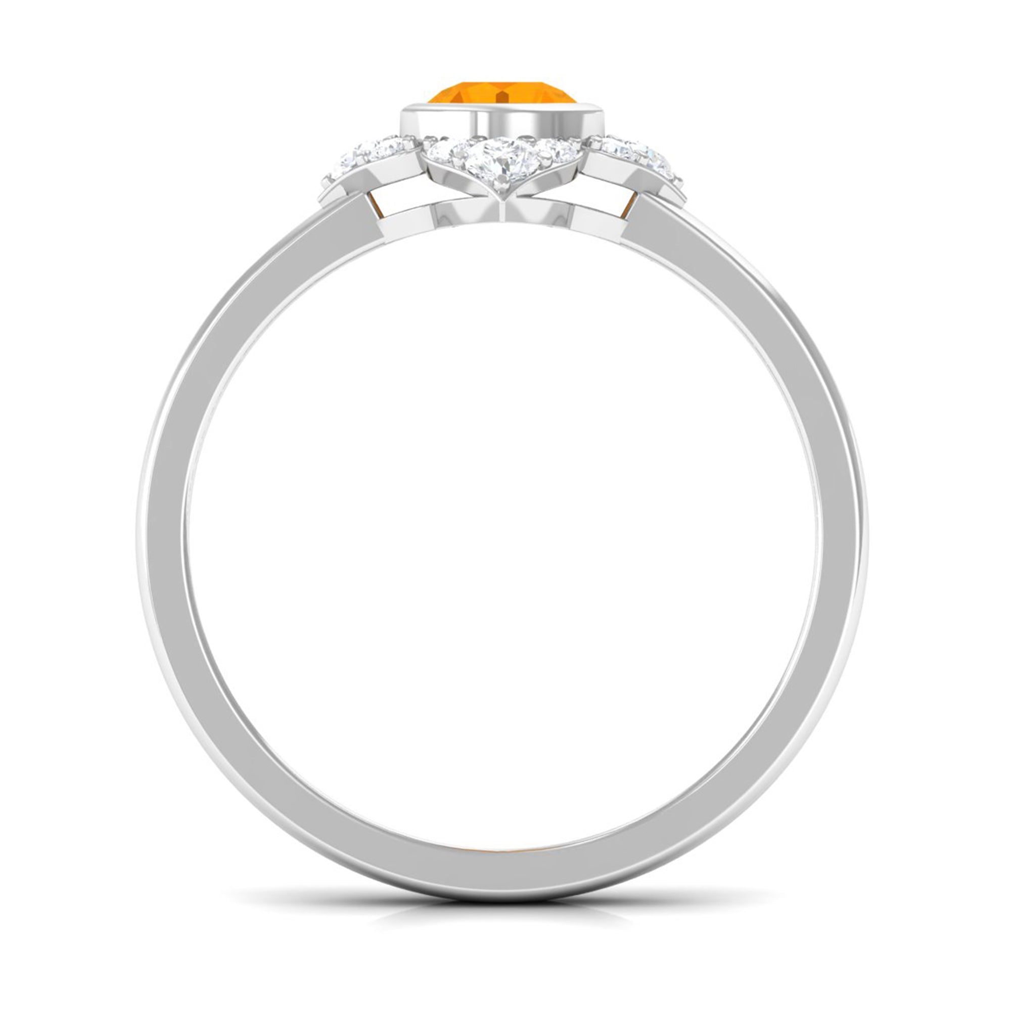 Bezel Set Orange Fire Opal Flower Engagement Ring with Diamond AAA - Rosec Jewels