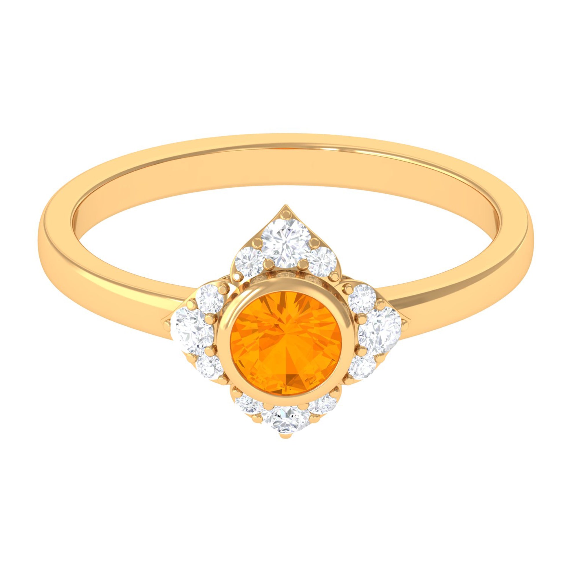 Bezel Set Orange Fire Opal Flower Engagement Ring with Diamond AAA - Rosec Jewels