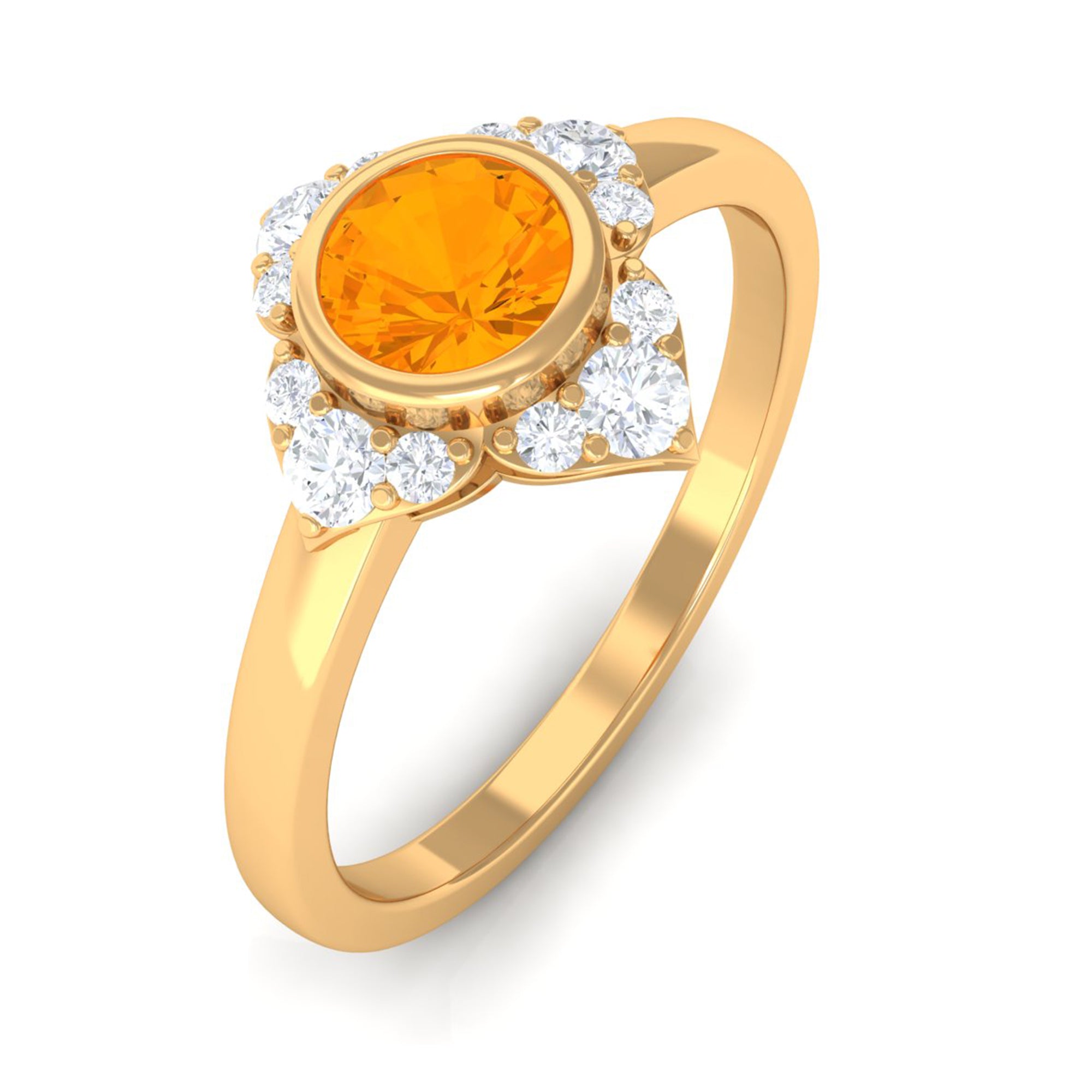 Bezel Set Orange Fire Opal Flower Engagement Ring with Diamond AAA - Rosec Jewels