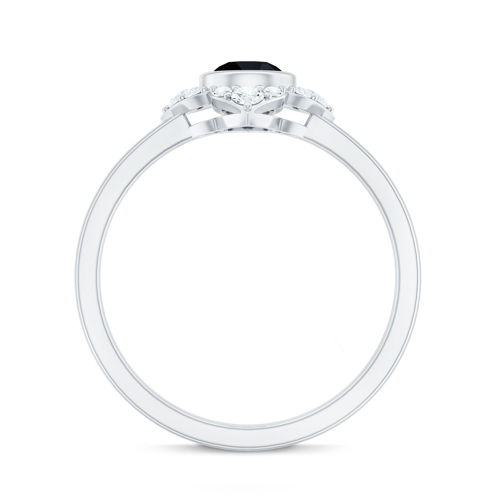 Real Bezel Set Black Spinel Flower Engagement Ring with Diamond AAA - Rosec Jewels
