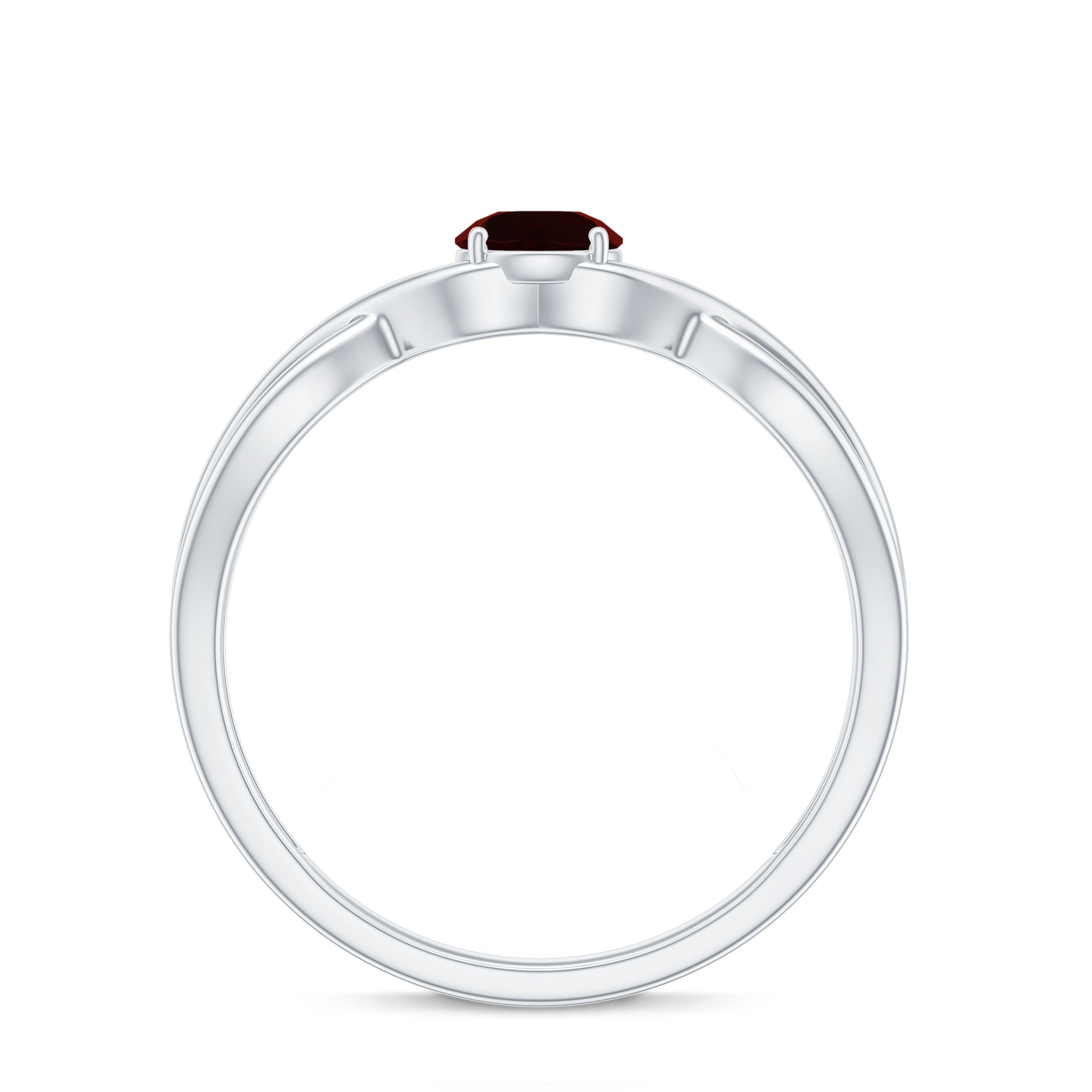 Genuine 8mm Garnet Solitaire Engagement Ring with Crossover Shank AAA - Rosec Jewels