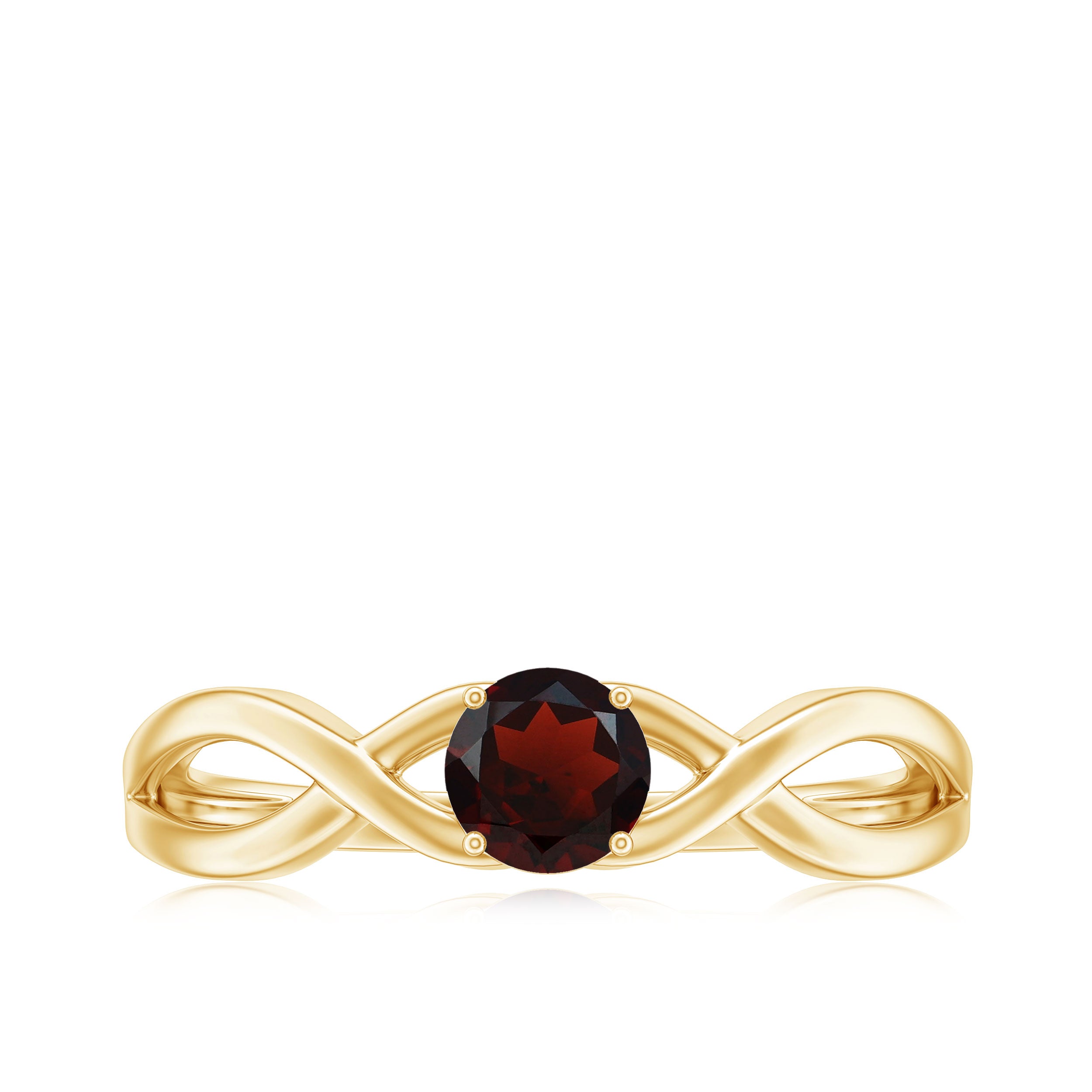 Genuine 8mm Garnet Solitaire Engagement Ring with Crossover Shank AAA - Rosec Jewels