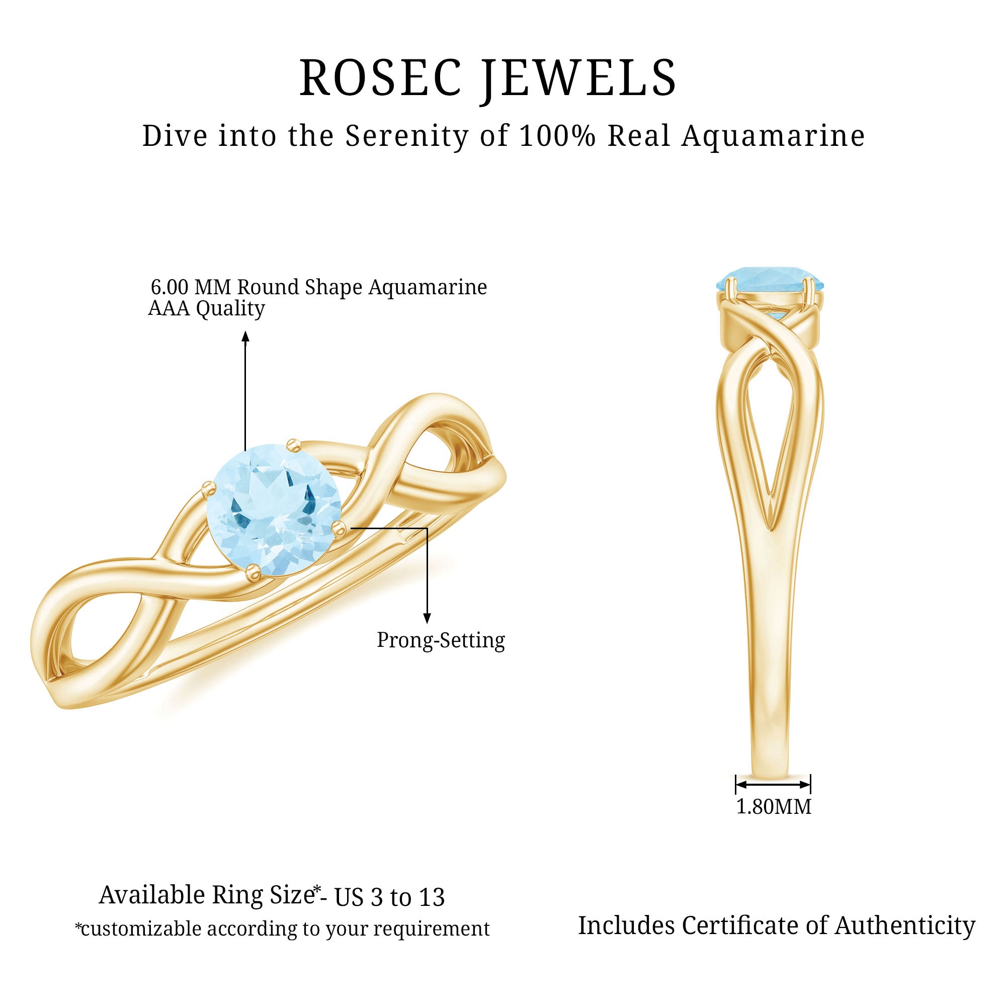 Rosec Jewels-Solitaire Aquamarine Infinity Promise Ring