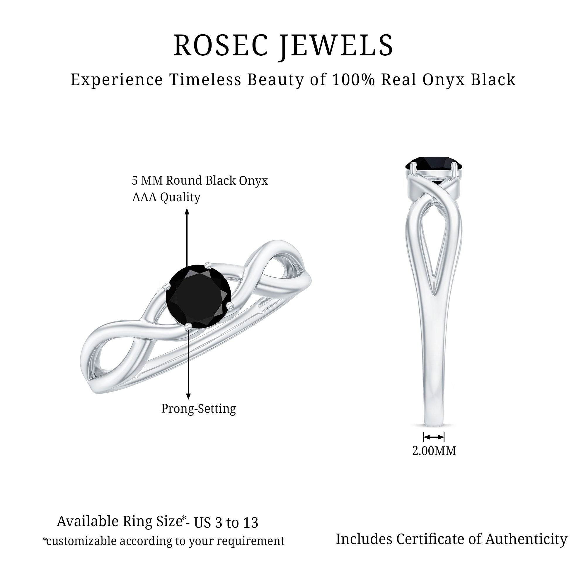 Rosec Jewels-Solitaire Black Onyx Infinity Promise Ring for Women