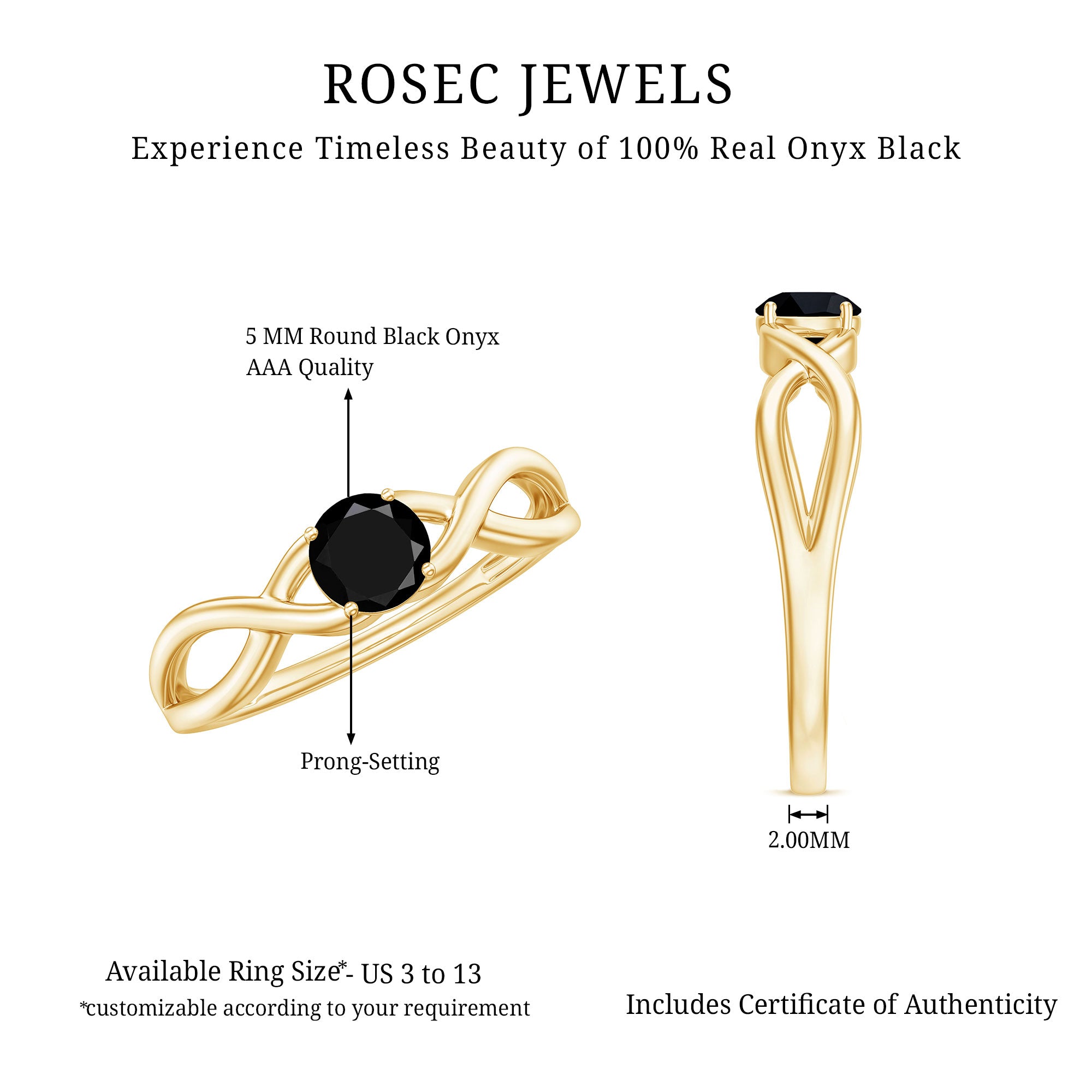 Rosec Jewels-Solitaire Black Onyx Infinity Promise Ring for Women