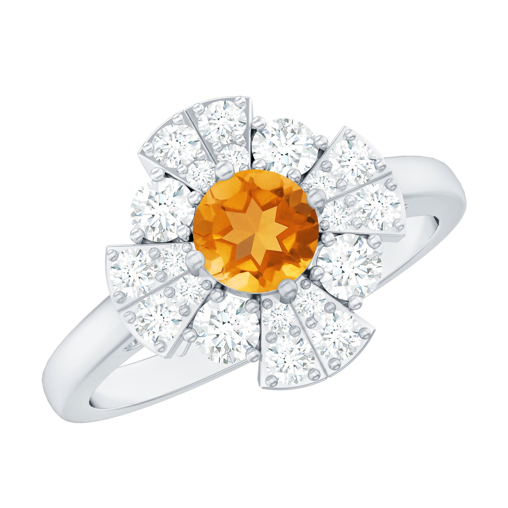 Vintage Looking Citrine Flower Engagement Ring with Certificate AAA - Rosec Jewels