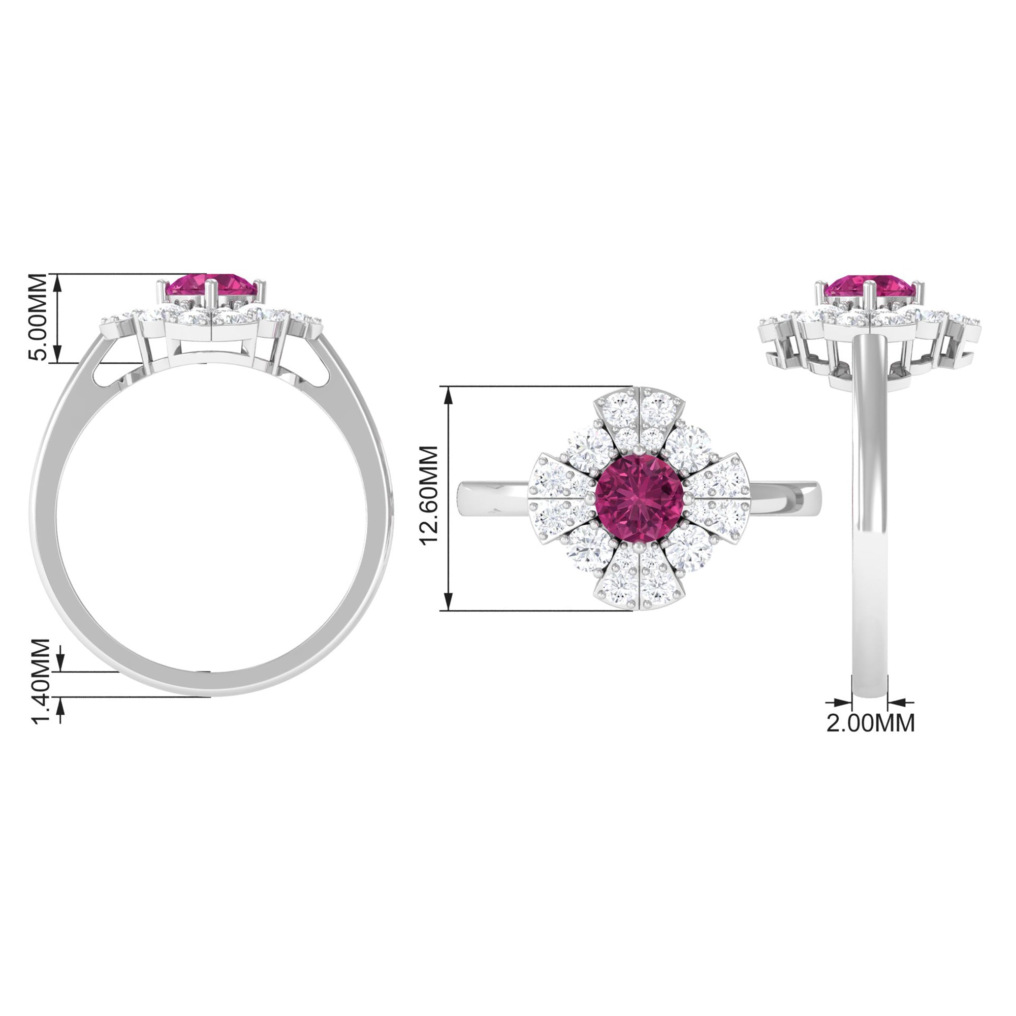 Rosec Jewels-Pink Tourmaline Flower Inspired Engagement Ring with Moissanite