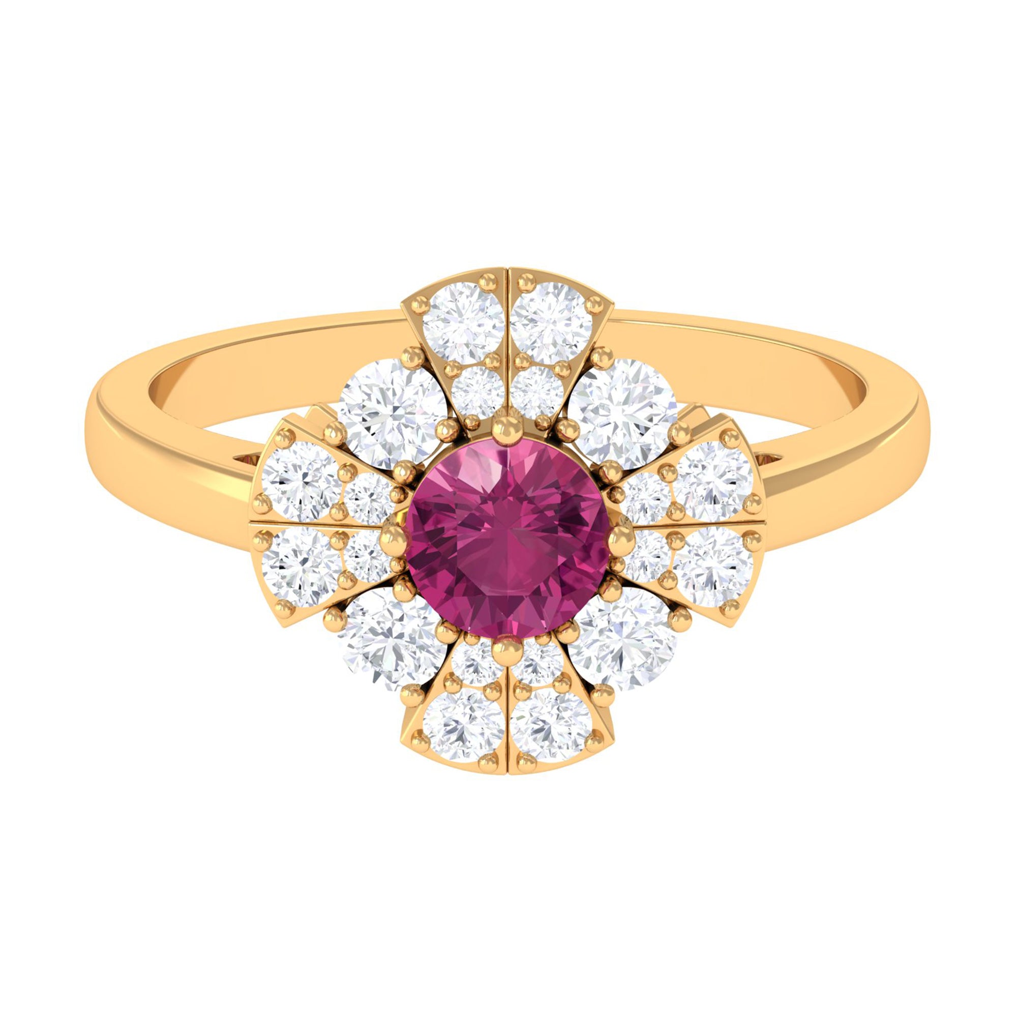 Rosec Jewels-Pink Tourmaline Flower Inspired Engagement Ring with Moissanite