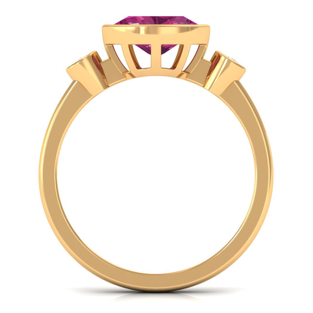 Pink Tourmaline Solitaire East West Ring with Diamond AAA - Rosec Jewels