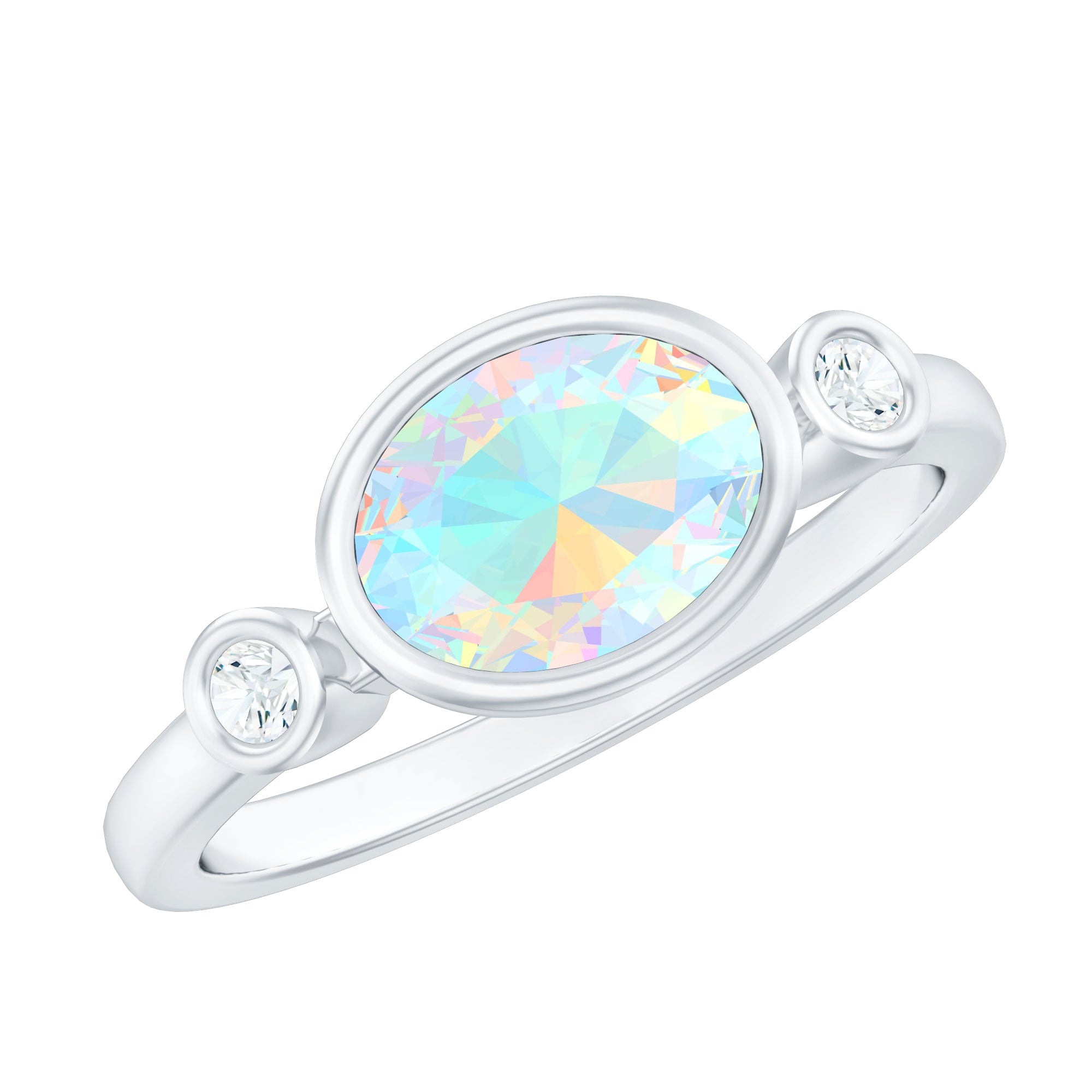 Oval Cut Ethiopian Opal East West Engagement Ring with Diamond