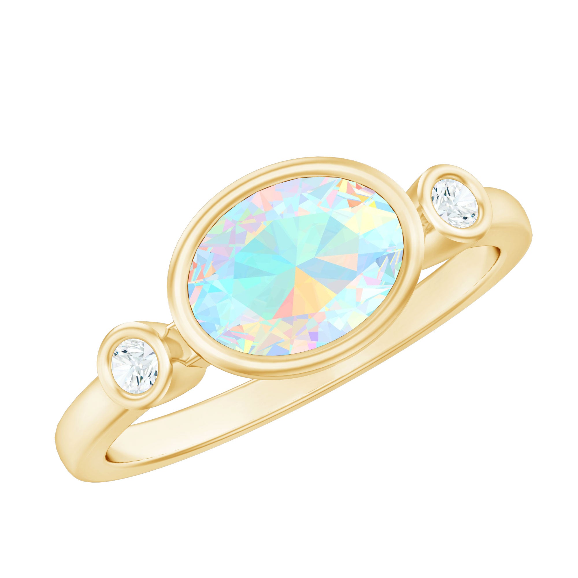 Oval Cut Ethiopian Opal East West Engagement Ring with Diamond AAA - Rosec Jewels