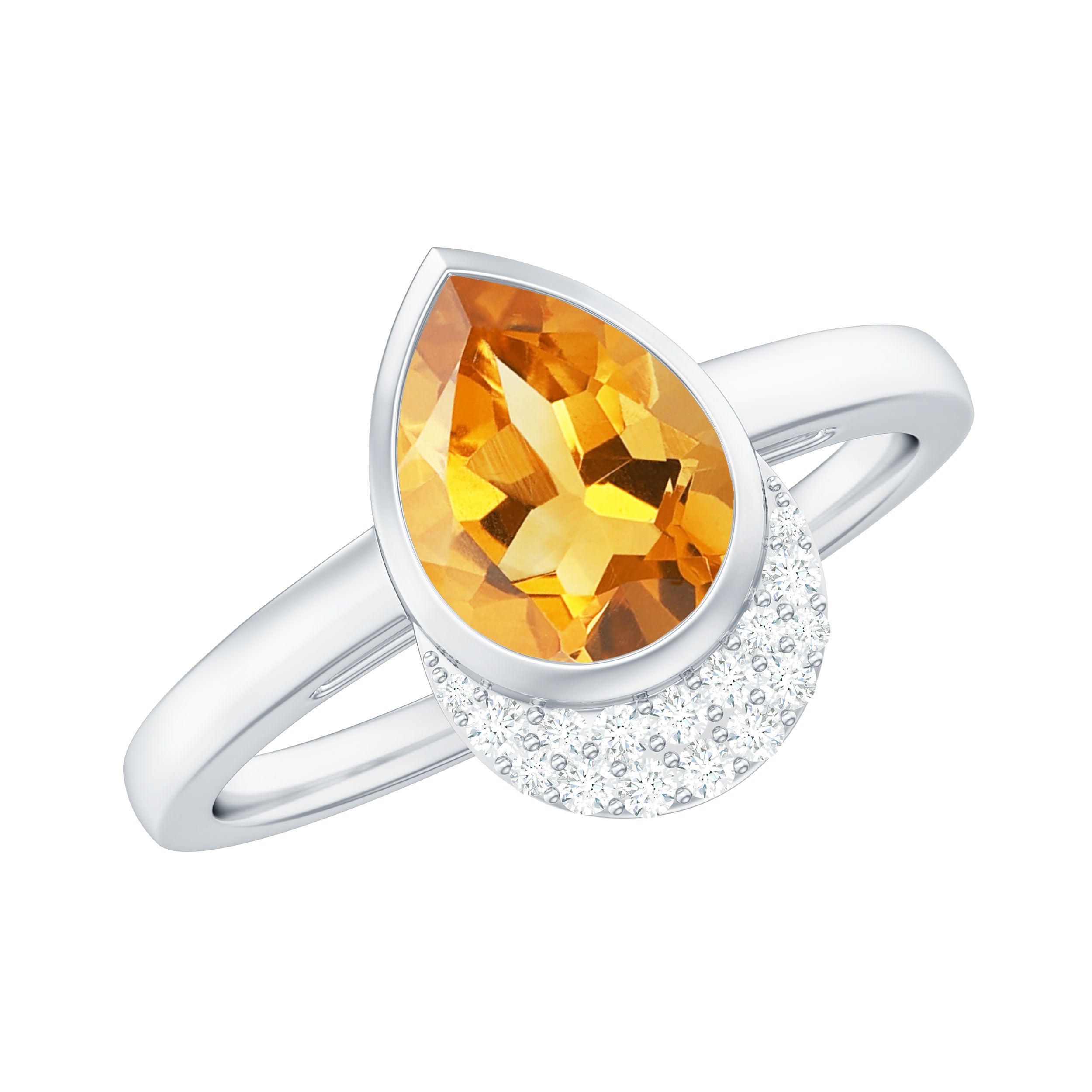 Real 1 Carat Citrine Teardrop Engagement Ring with Diamond AAA - Rosec Jewels
