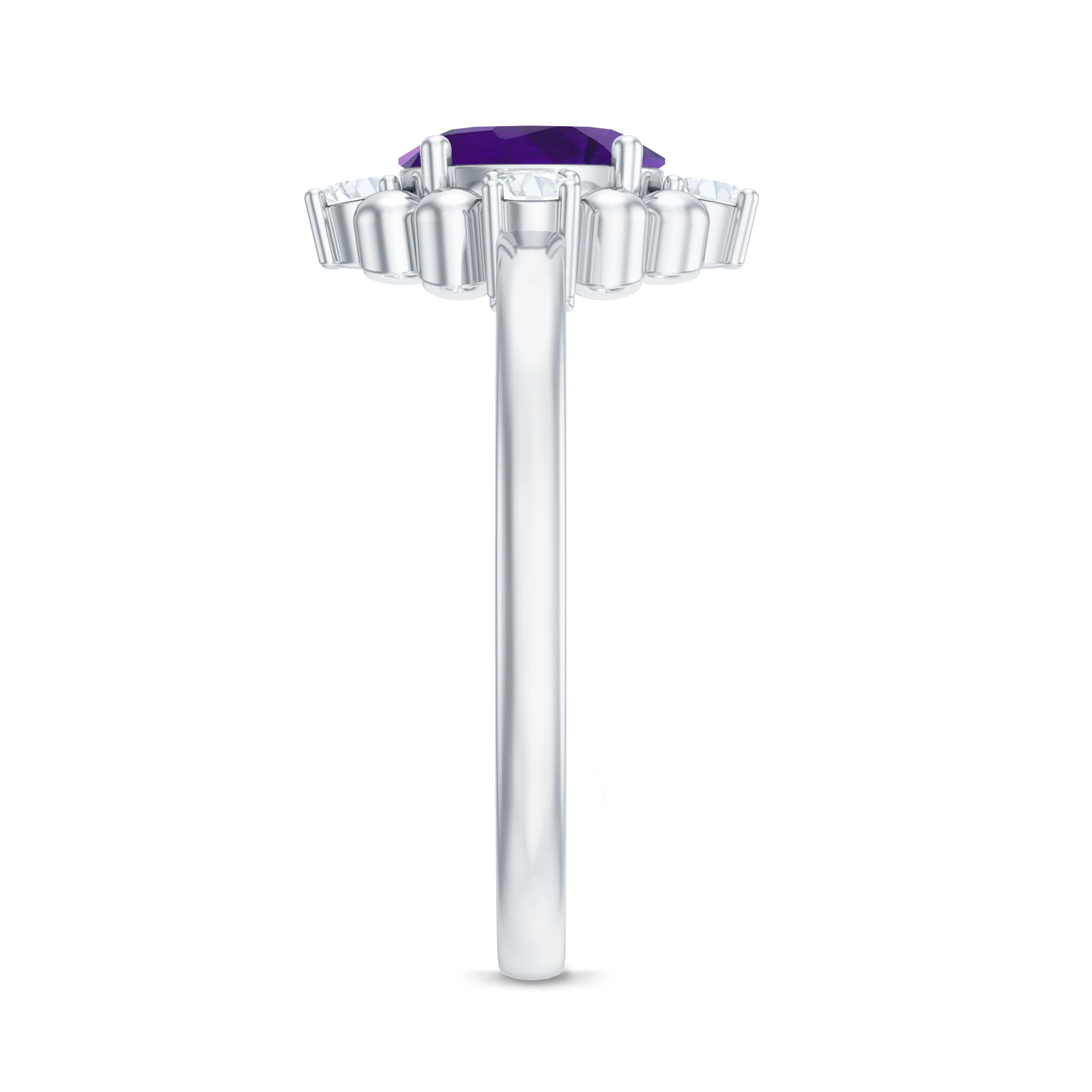 Rosec Jewels-Genuine 1 Carat Oval Amethyst Engagement Ring with Diamond