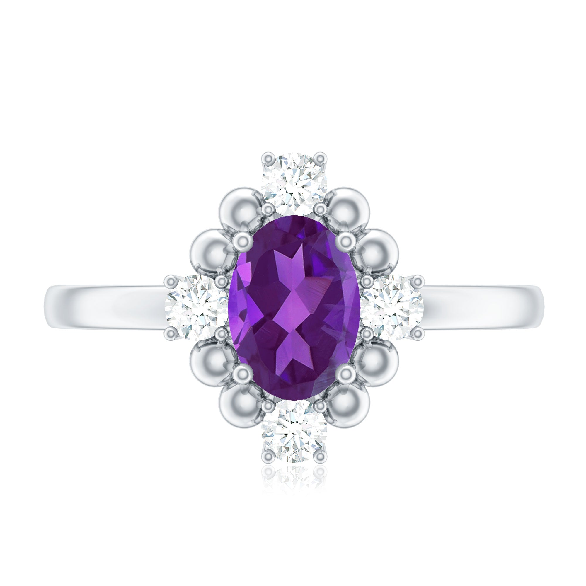 Rosec Jewels-Genuine 1 Carat Oval Amethyst Engagement Ring with Diamond