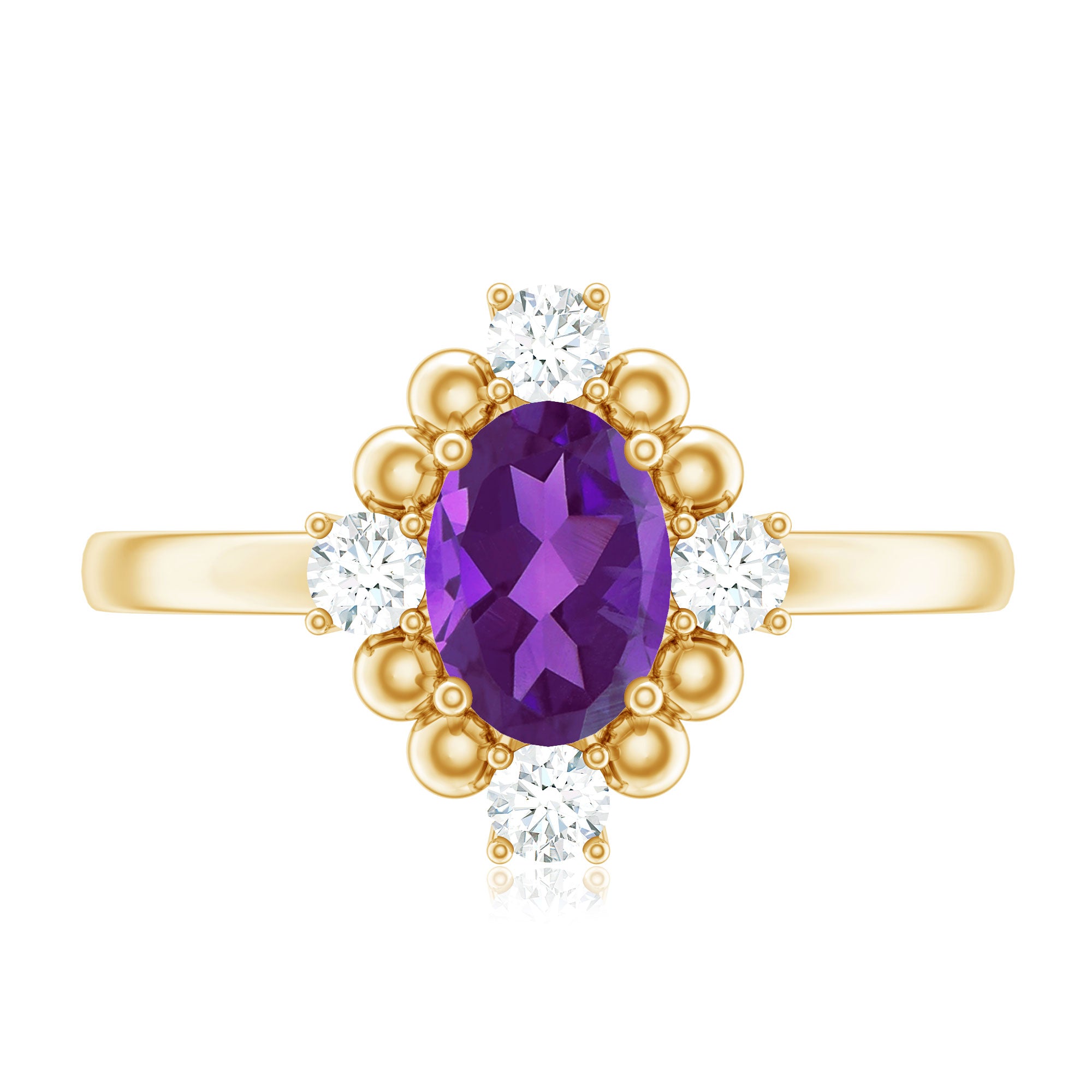 Rosec Jewels-Genuine 1 Carat Oval Amethyst Engagement Ring with Diamond
