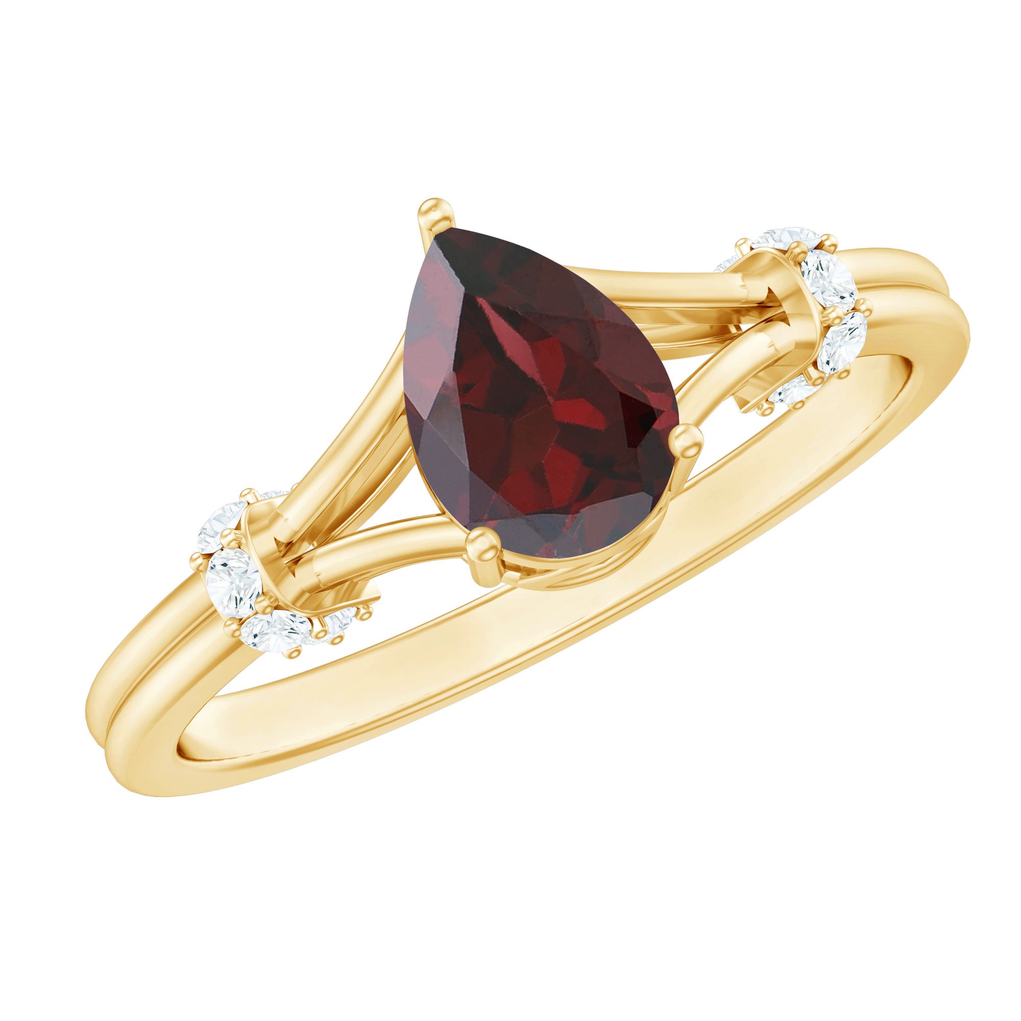 Certified Real 5X7mm Garnet Pear Shaped Engagement Ring with Diamond AAA - Rosec Jewels