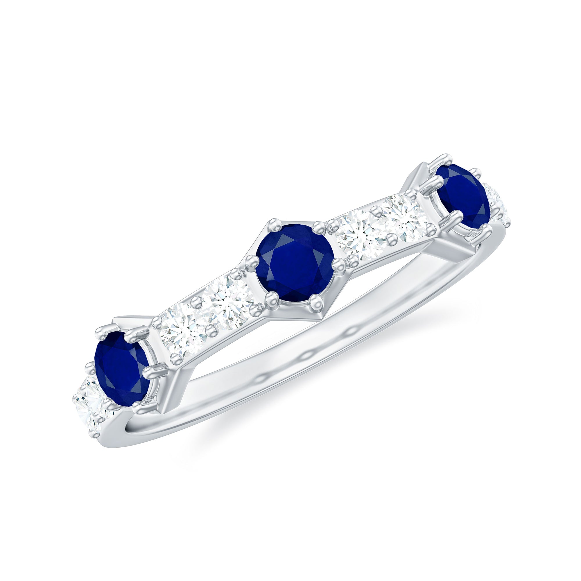 Rosec Jewels-Real Blue Sapphire Half Eternity Ring with Diamond