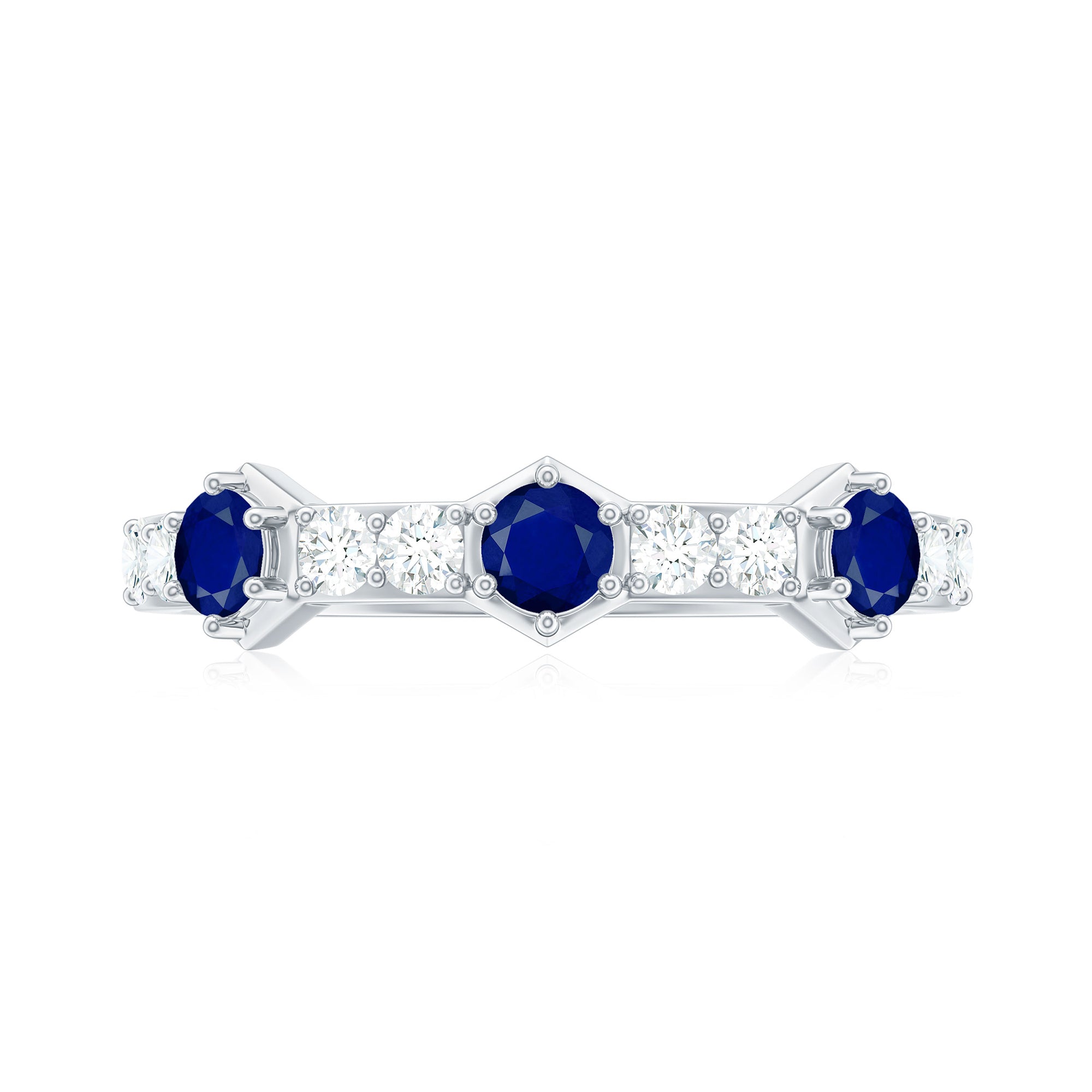 Rosec Jewels-Real Blue Sapphire Half Eternity Ring with Diamond
