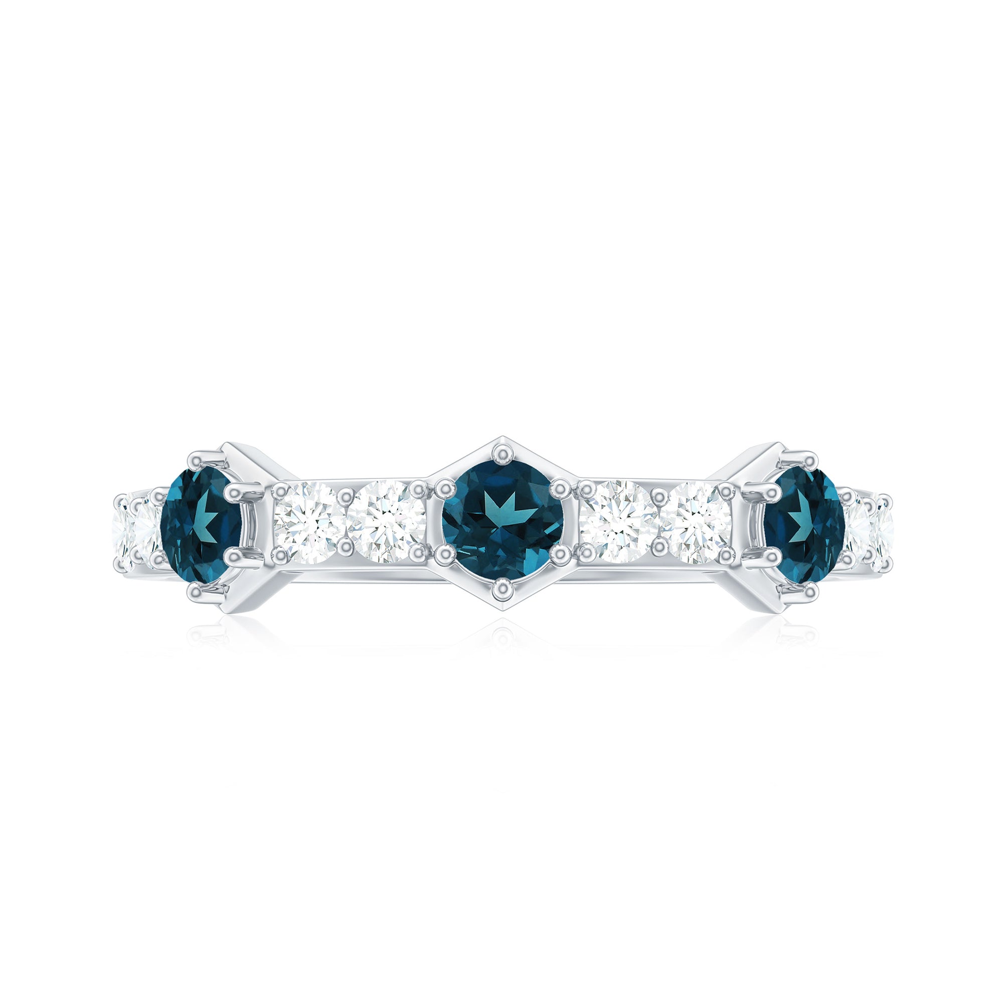 Certified London Blue Topaz Eternity Wedding Band with Diamond AAA - Rosec Jewels