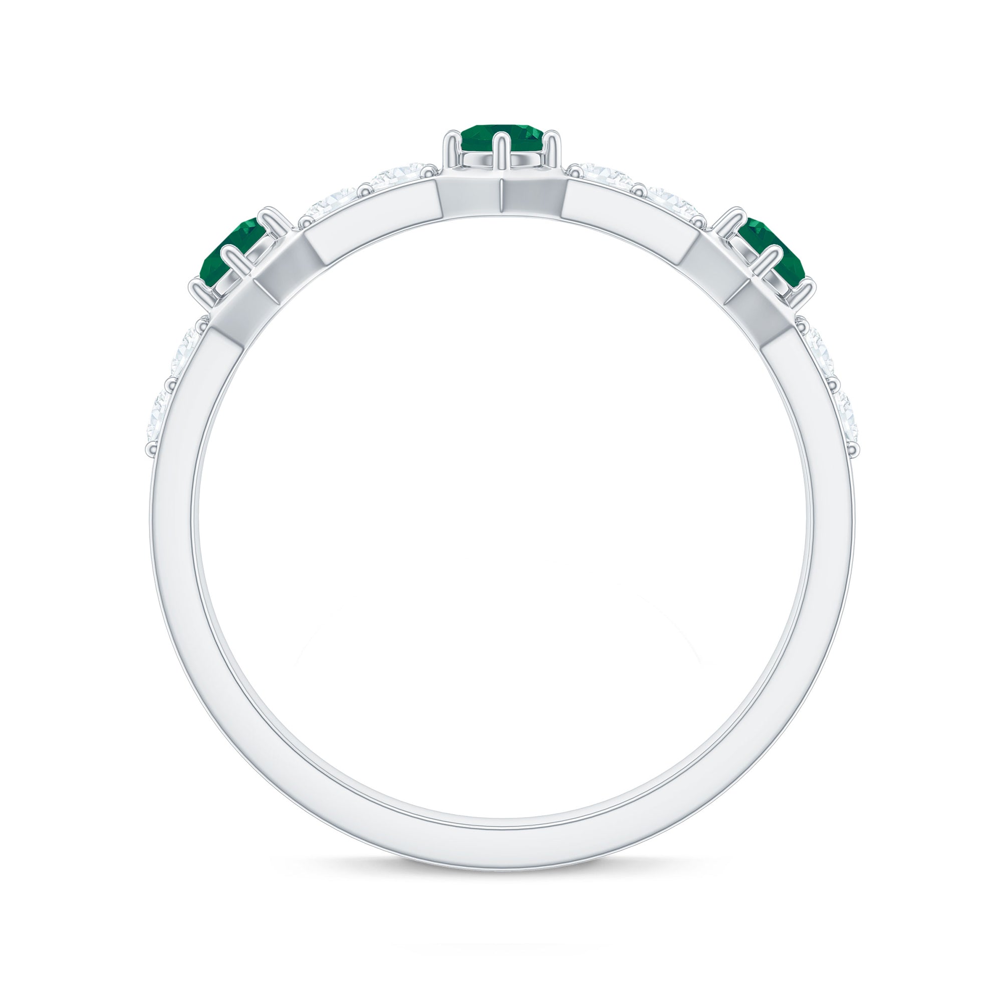Natural Emerald and Diamond Half Eternity Ring AAA - Rosec Jewels