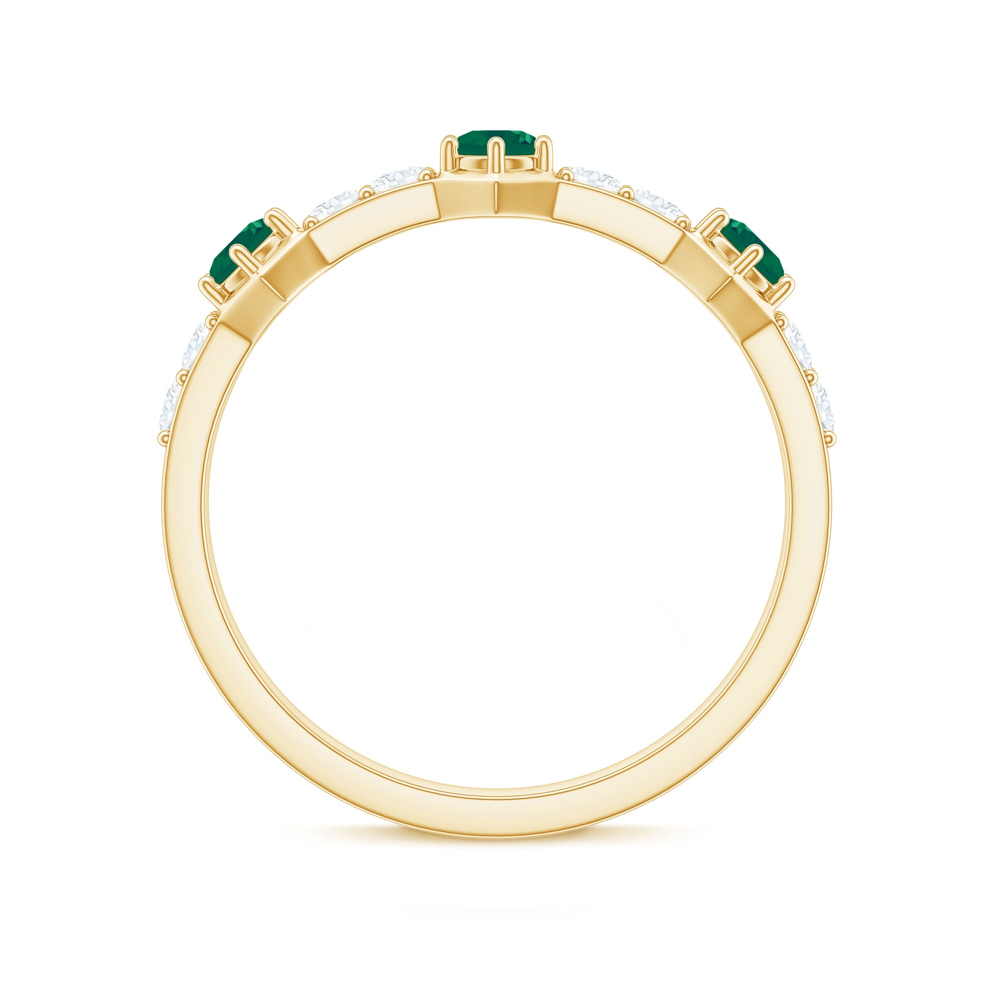 Natural Emerald and Diamond Half Eternity Ring AAA - Rosec Jewels