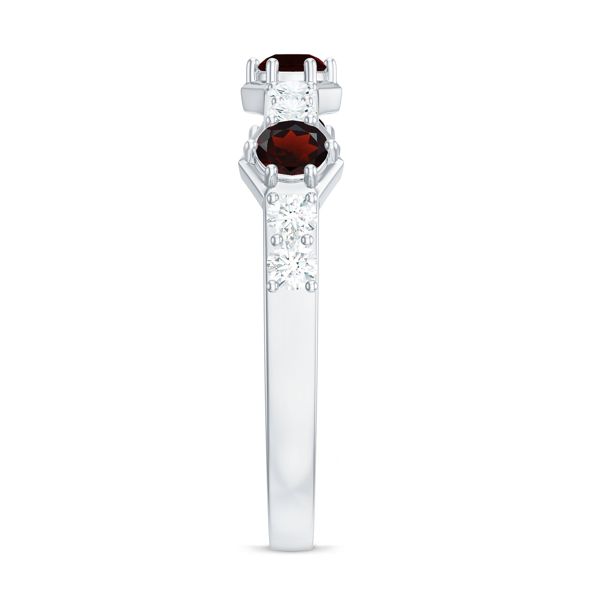 Rosec Jewels-Real Red Garnet Diamond Half Eternity Ring for Anniversary