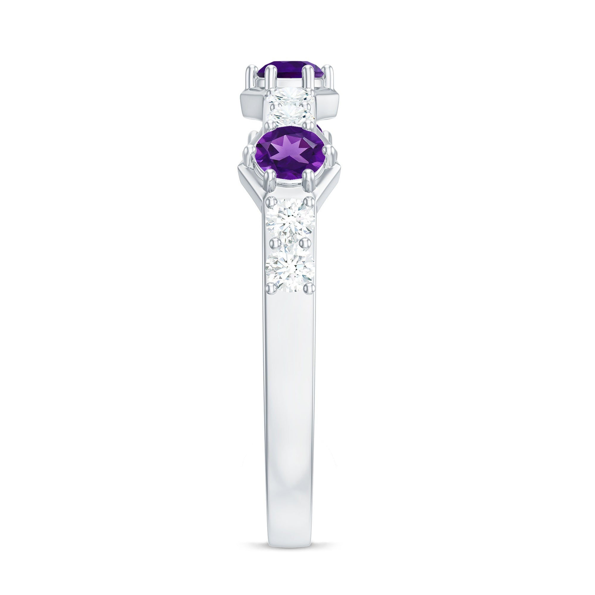 Rosec Jewels-Natural Amethyst Half Eternity Ring with Diamond