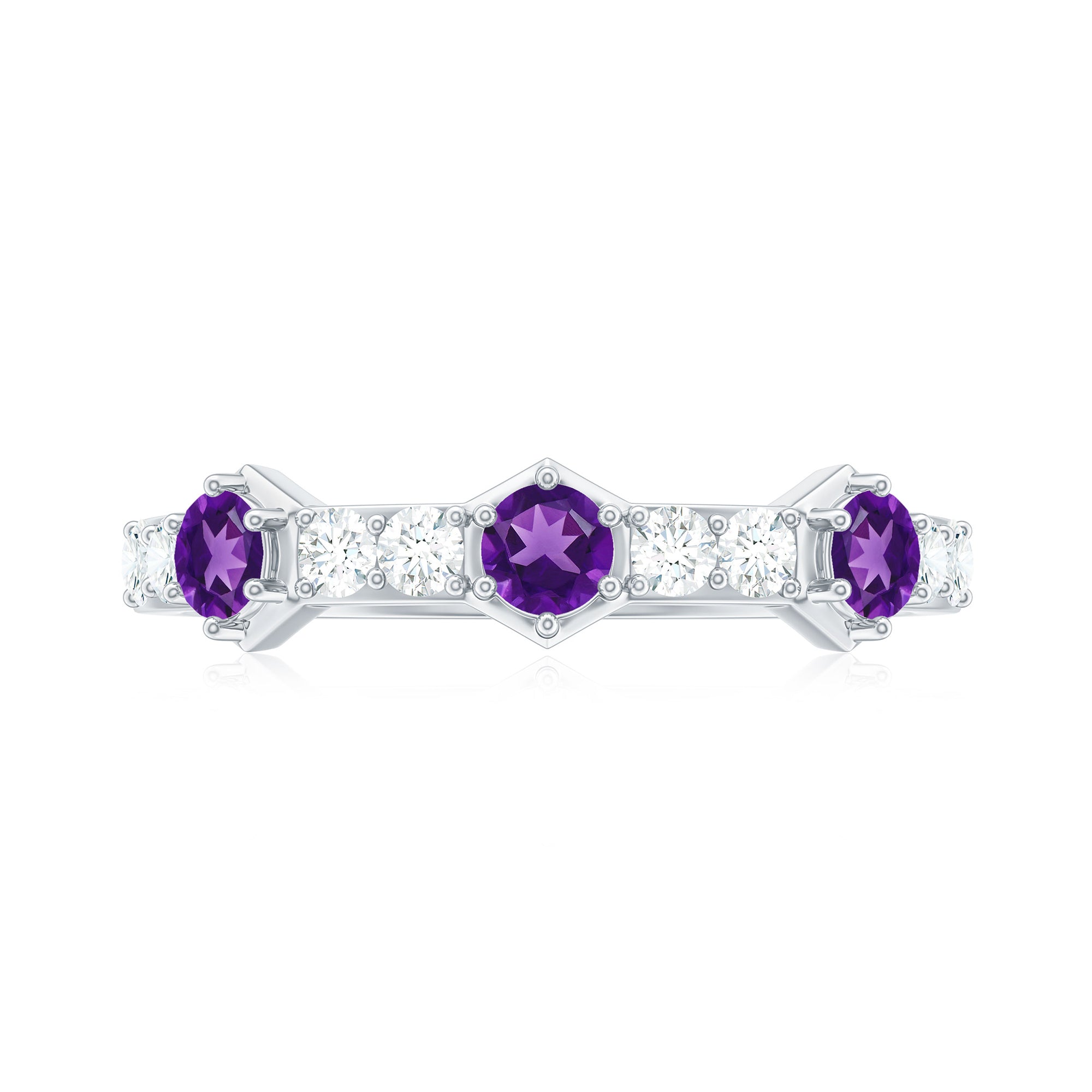 Rosec Jewels-Natural Amethyst Half Eternity Ring with Diamond