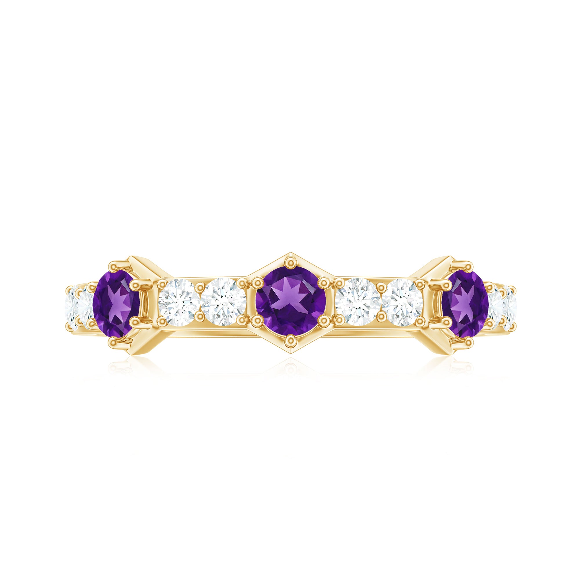 Rosec Jewels-Natural Amethyst Half Eternity Ring with Diamond
