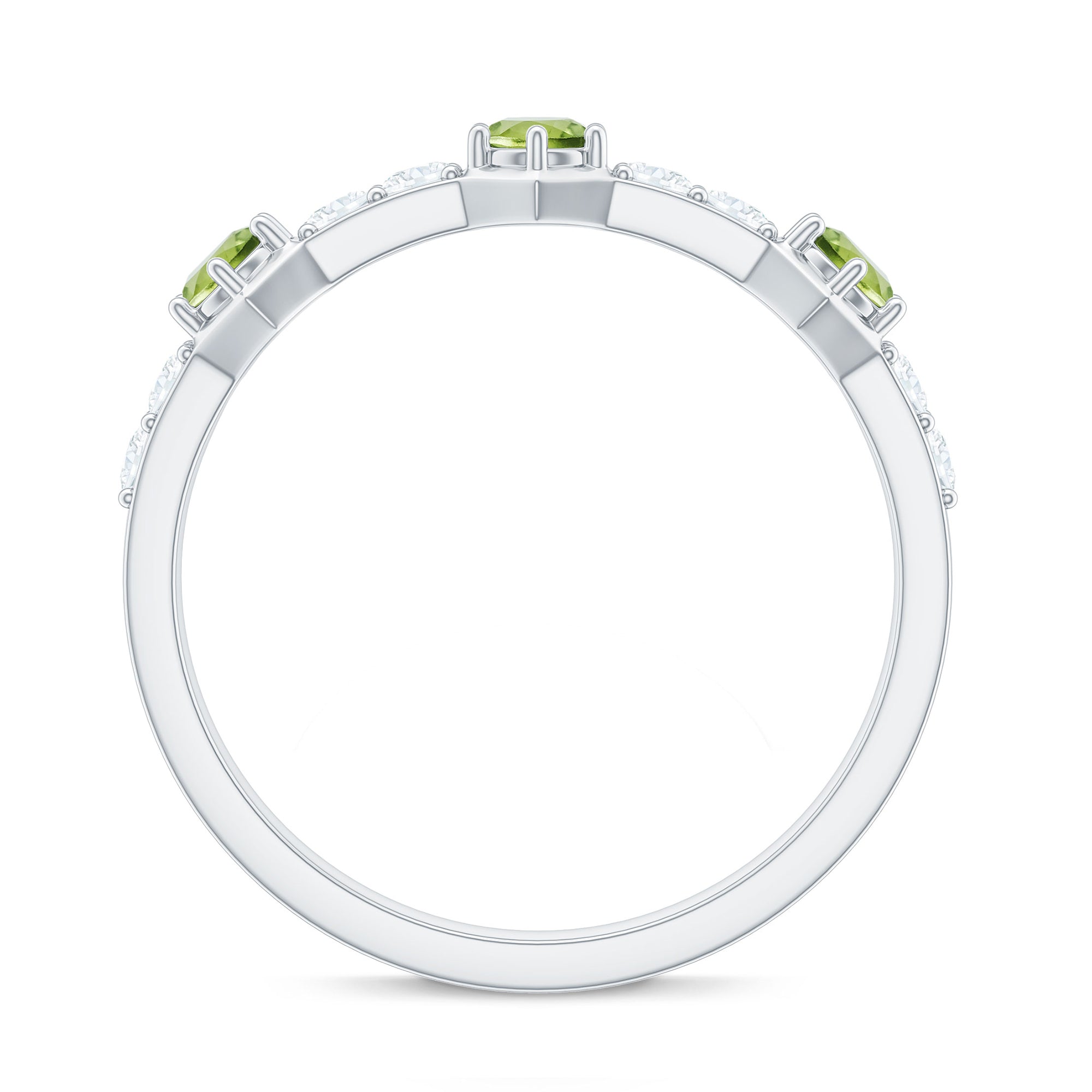 Natural Peridot Diamond Half Eternity Ring for Anniversary AAA - Rosec Jewels