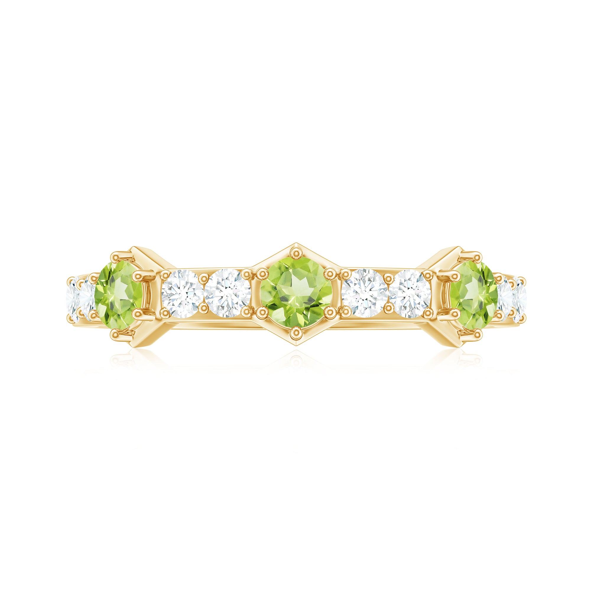 Natural Peridot Diamond Half Eternity Ring for Anniversary AAA - Rosec Jewels