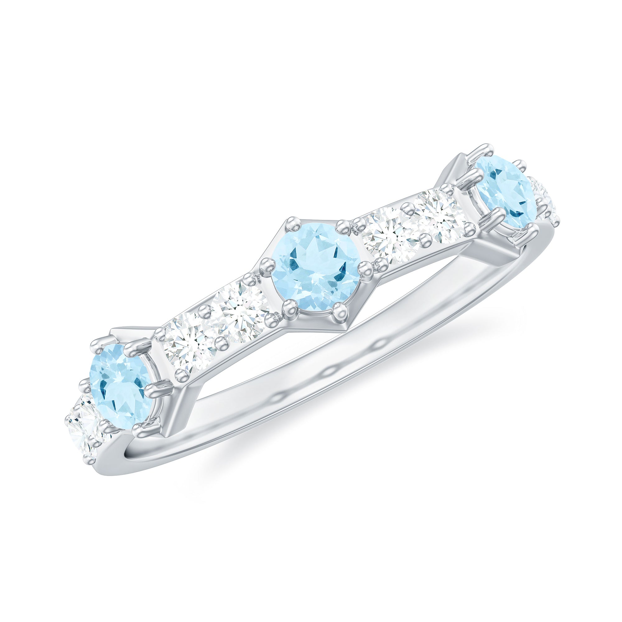 Rosec Jewels-Real Aquamarine and Diamond Half Eternity Ring