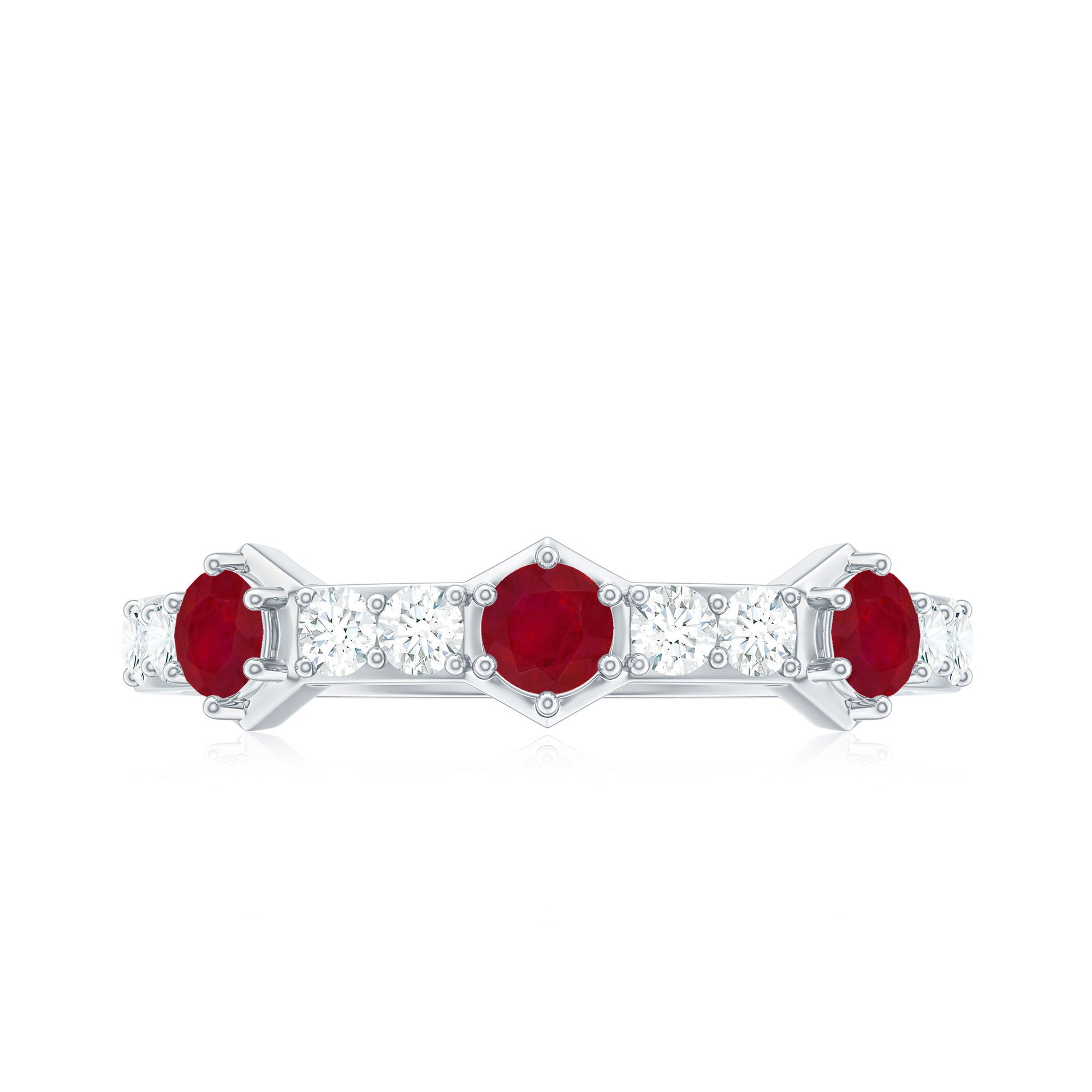 Rosec Jewels-Natural Ruby Diamond Half Eternity Ring for Women