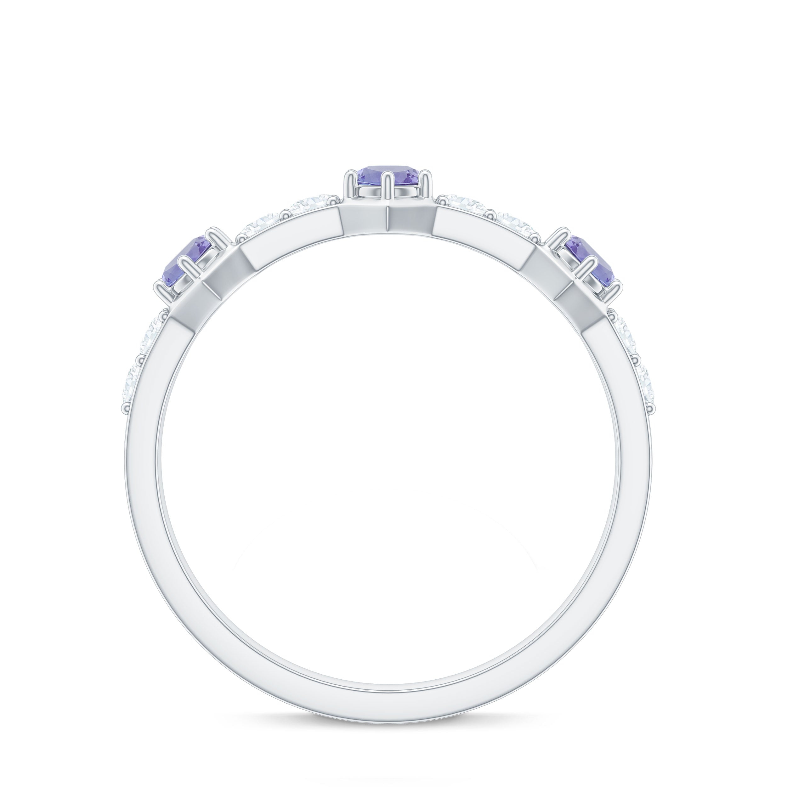 Rosec Jewels-Natural Tanzanite and Diamond Half Eternity Ring for Women