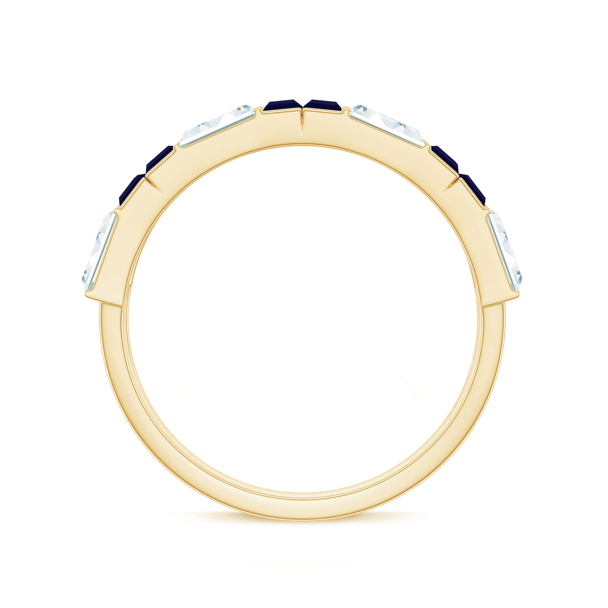 Certified Real Baguette Blue Sapphire Half Eternity Band Ring with Moissanite AAA - Rosec Jewels