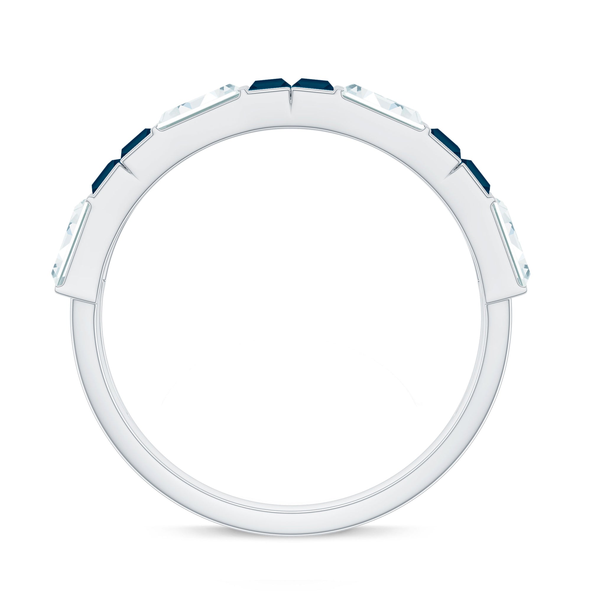 Rosec Jewels-Baguette London Blue Topaz Alternate Eternity Band with Moissanite