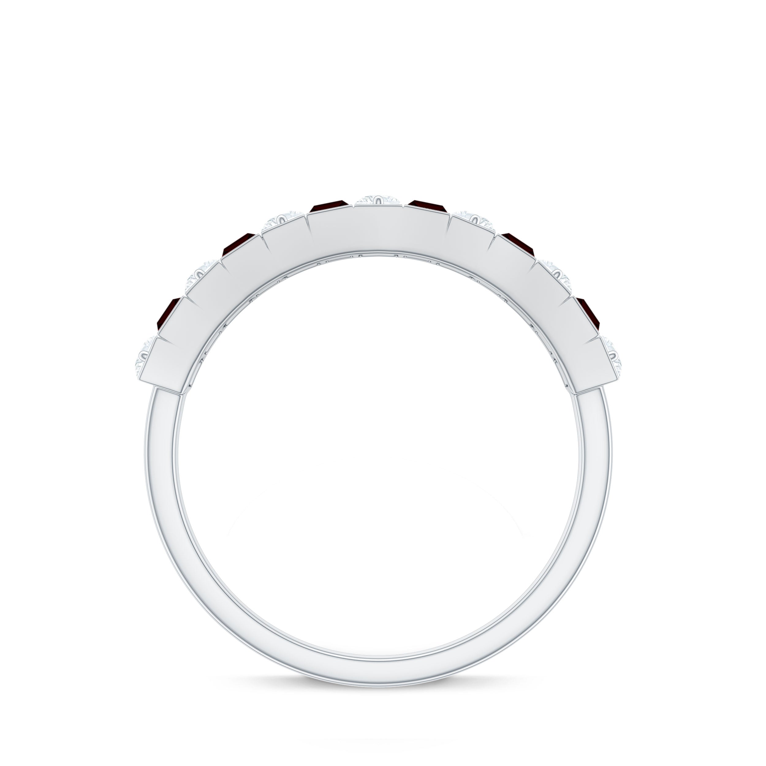 Rosec Jewels-Classic Garnet Baguette Eternity Wedding Band with Diamond